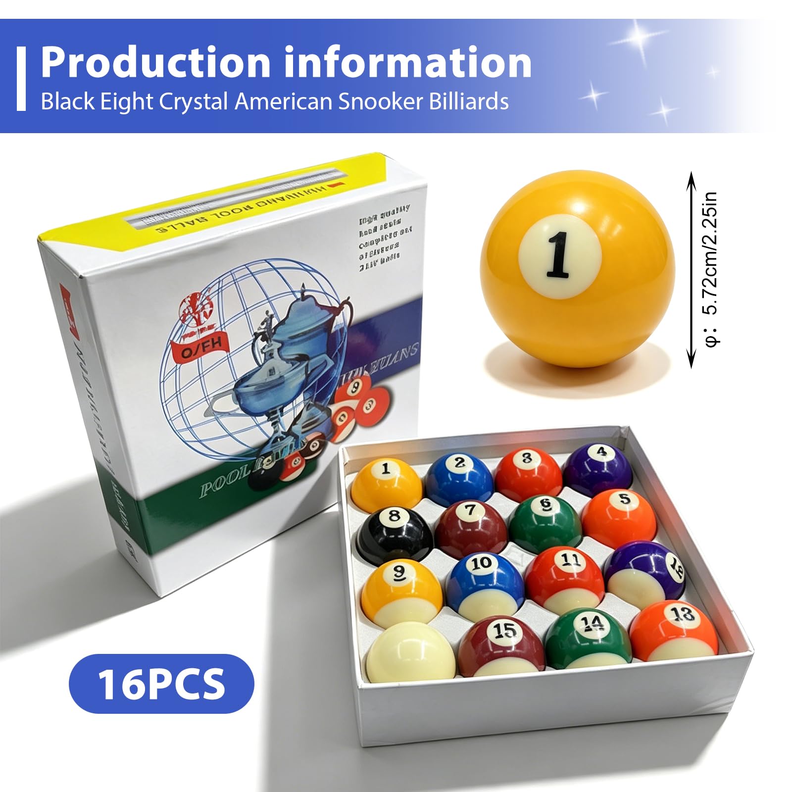BORDEAG Billardkugeln Set, 16 Stück 57,2mm Billiard Pool Balls, Hochwertiges Billardkugeln Set, Phenolharz Kugeln Langlebig, Standard Pooltisch, Für Spielzimmer Und Freizeitraum