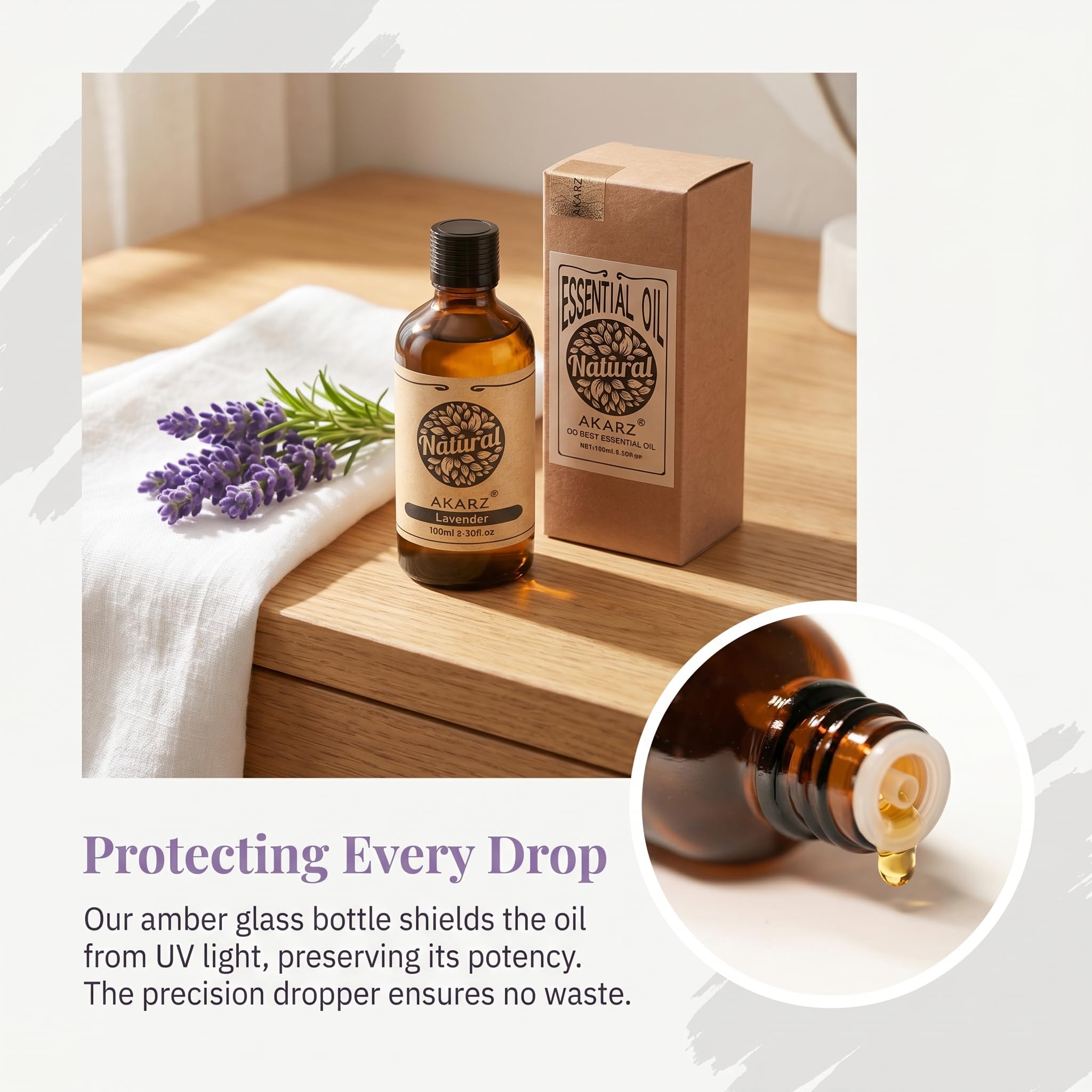 AKARZ 100ml Olejek esencjny z Lavandy - Naturalny olejek aromatyczny do dyfuzorów, lamp aromatycznych i aromatów pomieszczeń