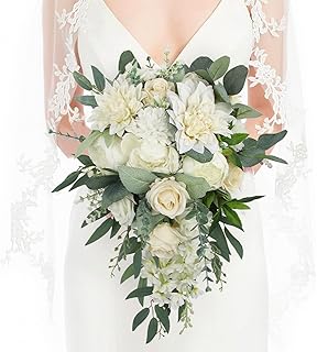 Rinlong White Green Cascade Bouquet Wedding Bouque...