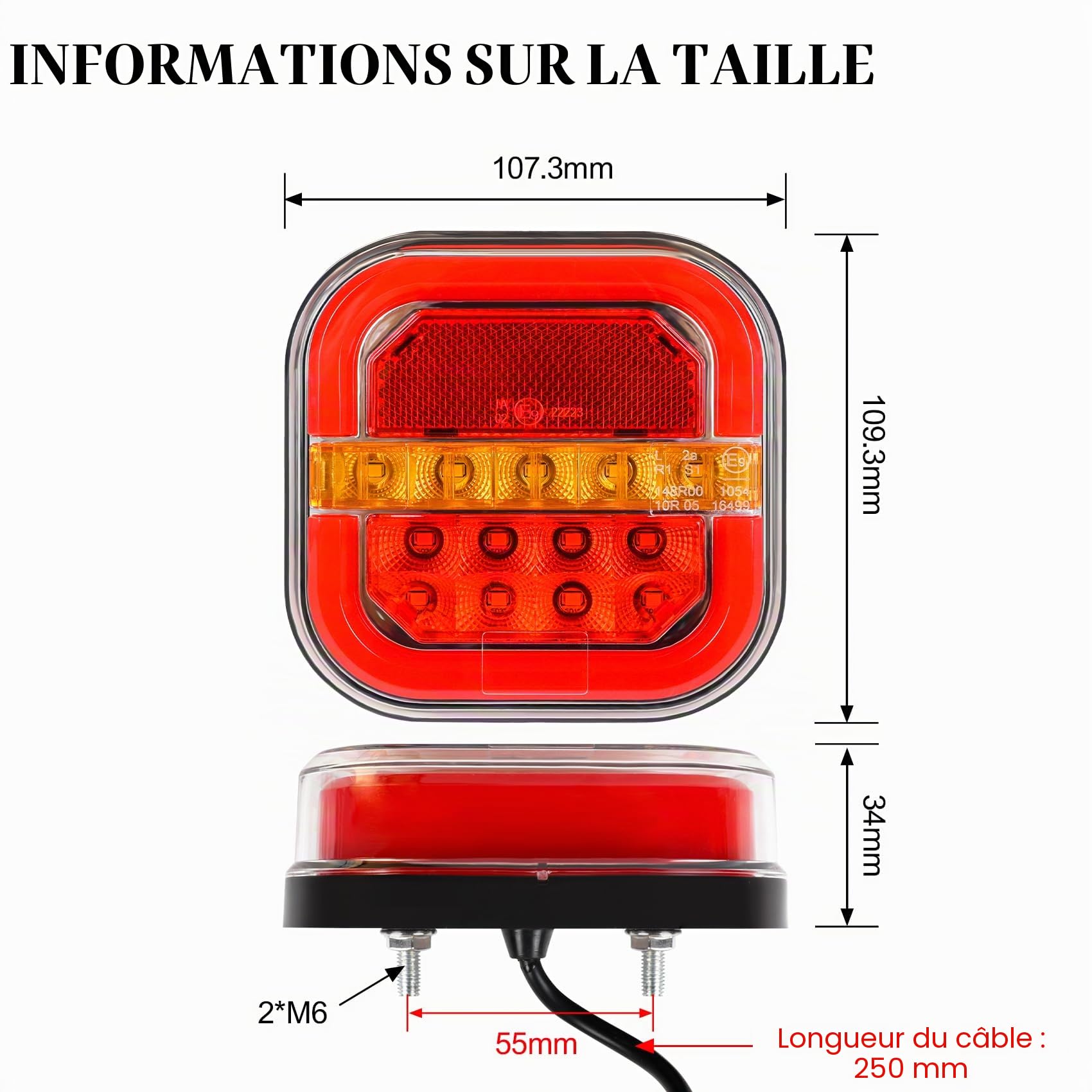 AOHEWEI 2 Pièces 12/24V LED Feux Arrière de Remorque avec étanche, Feu de Position de Frein Clignotant Dynamique Réflecteur de Lumière de Plaque D'immatriculation pour RV Caravane Van Camion E-mark