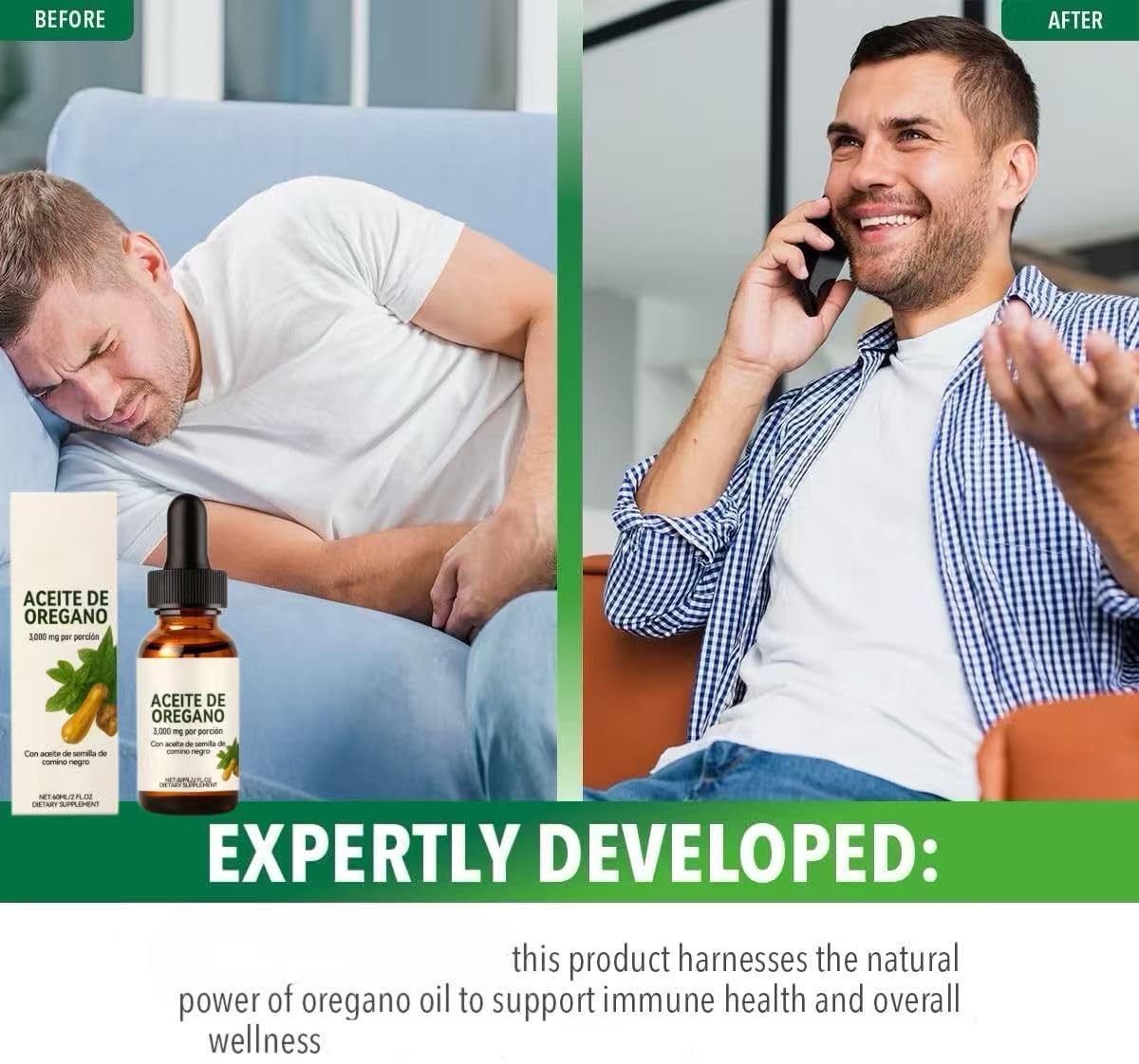 Huile d'origan biologique en gouttes avec de l'huile de nigelle pour le soutien du système immunitaire, la santé respiratoire et le bien-être digestif,2Pcs