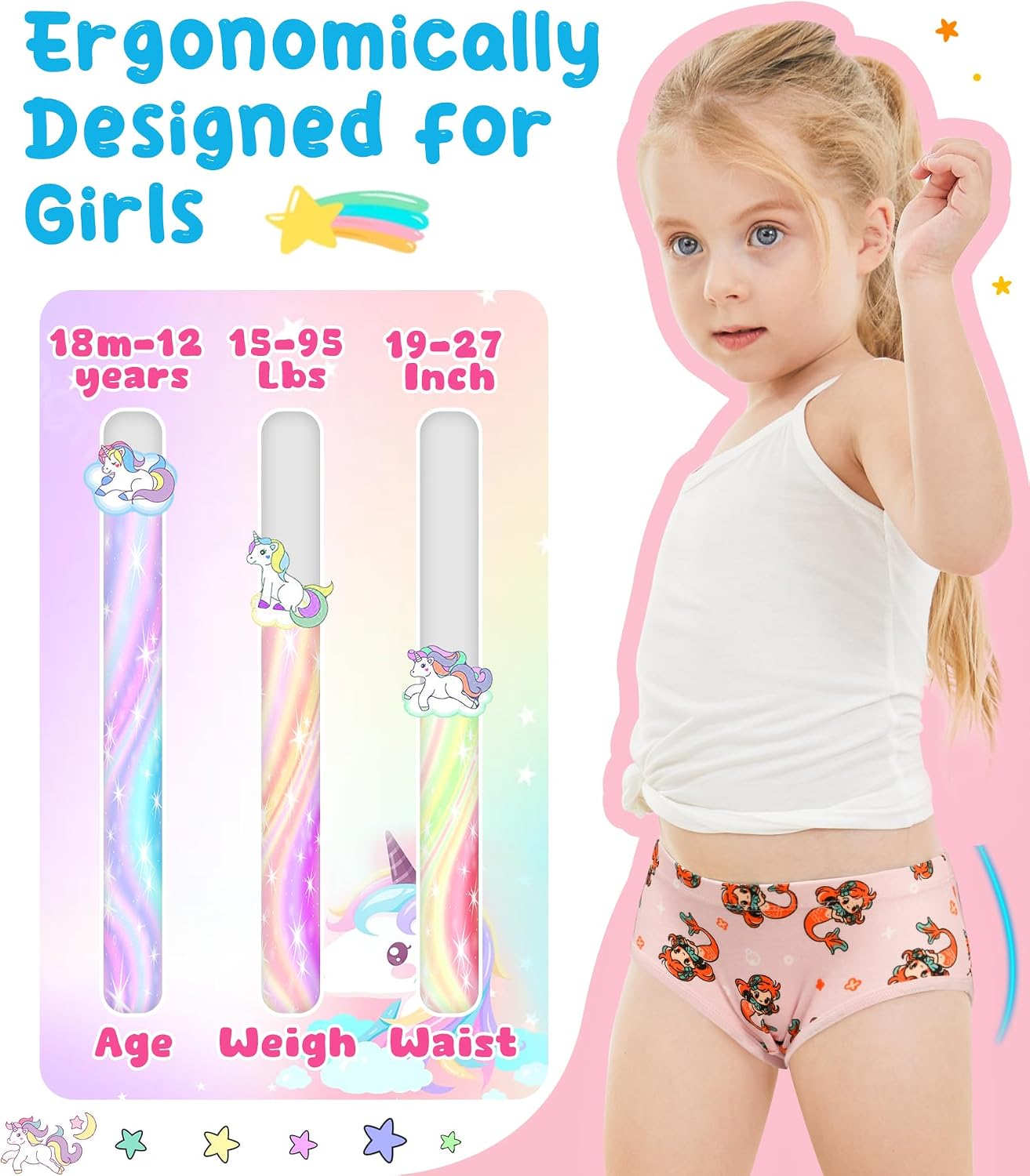 Girls Underwear 100% Cotton Panties, 6-Pack, Soft & Tagless,18M-12Y thumbnail