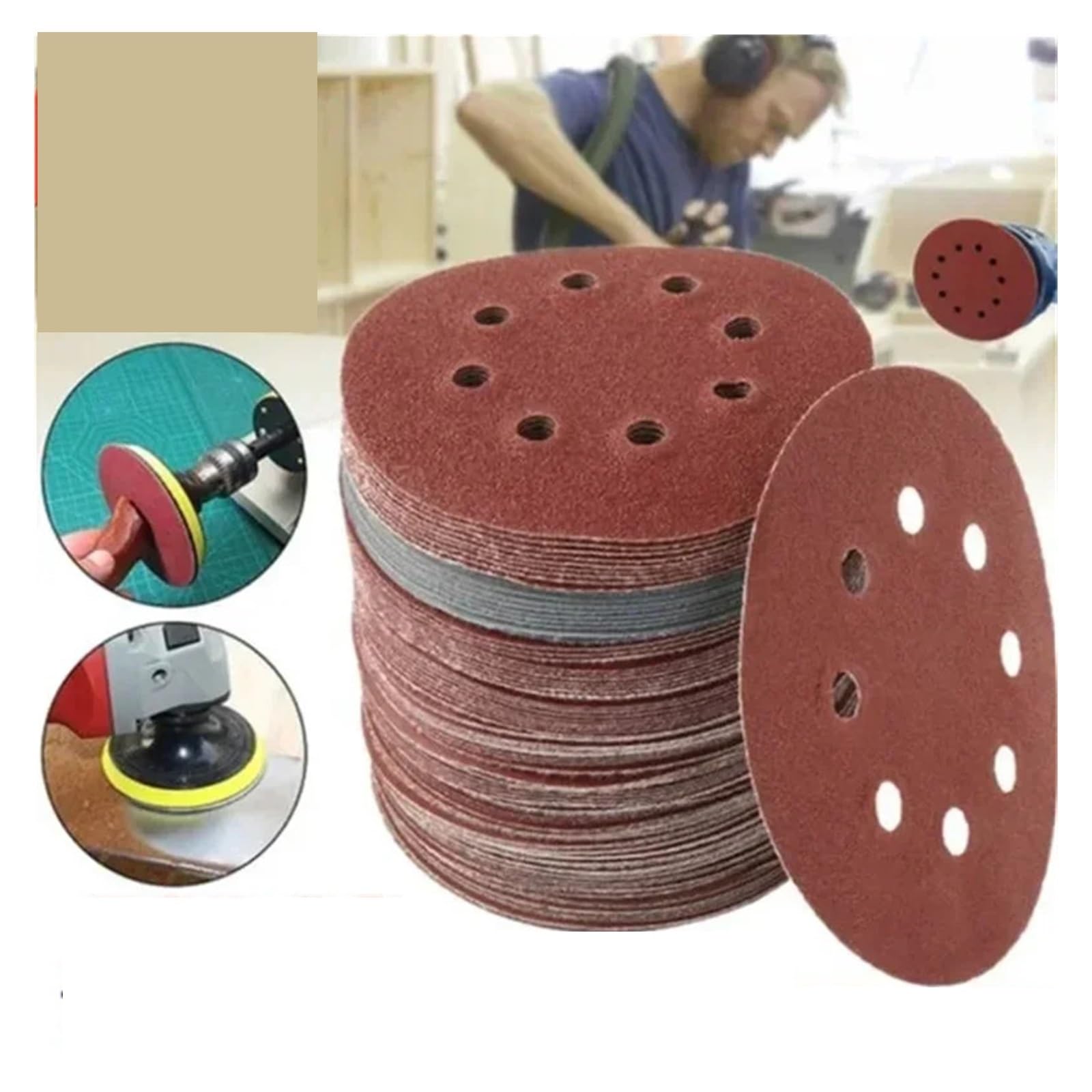 180 uds/8 agujeros 125,0mm papel de lija carpintería Metal disco abrasivo herramienta pulido discos lijado Para Lijadora(Red-p120)