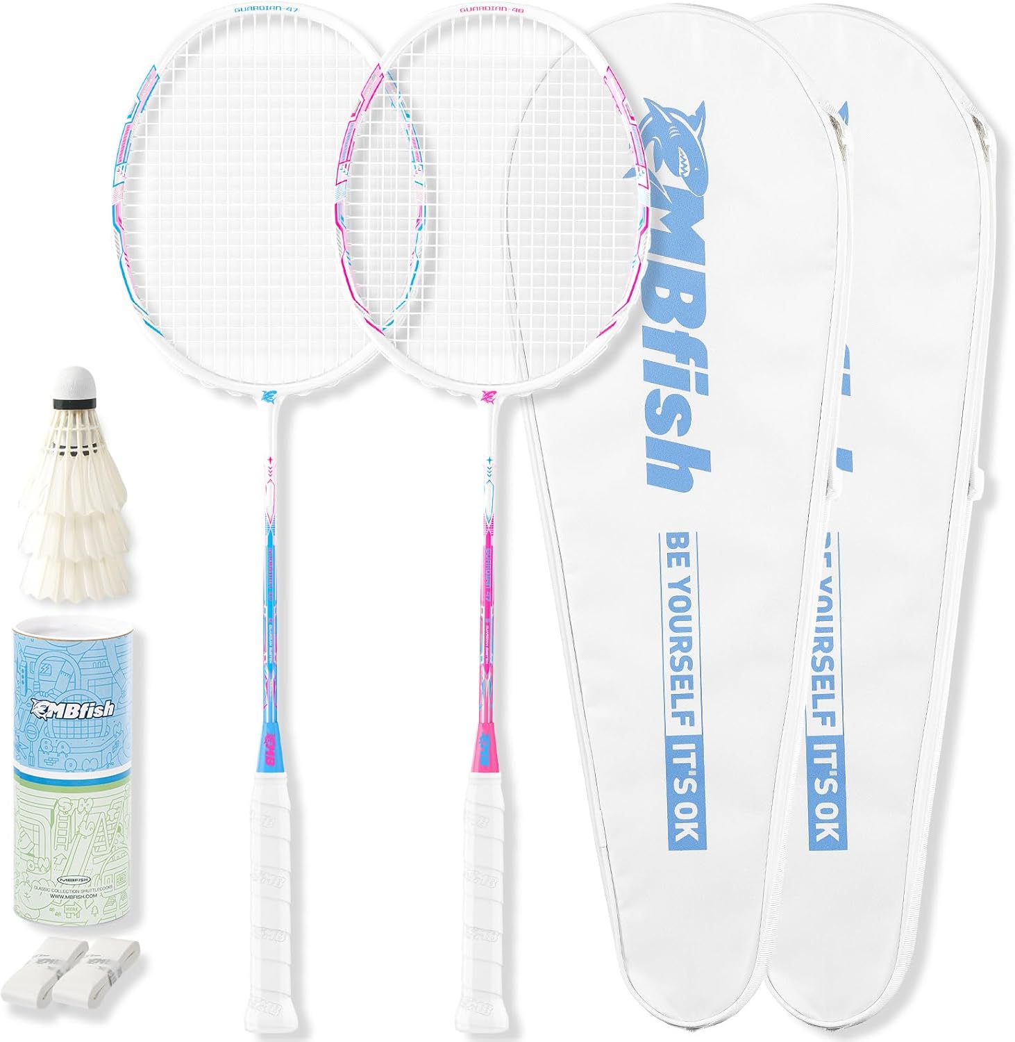 Badminton Racket Set with 2 Carbon Fiber Racquets 5U, 3 Shuttlecocks, 2 Racket Grip Tapes and 2 Badminton Bag - Perfect for Outdoor Games and Gym 5U Gemini