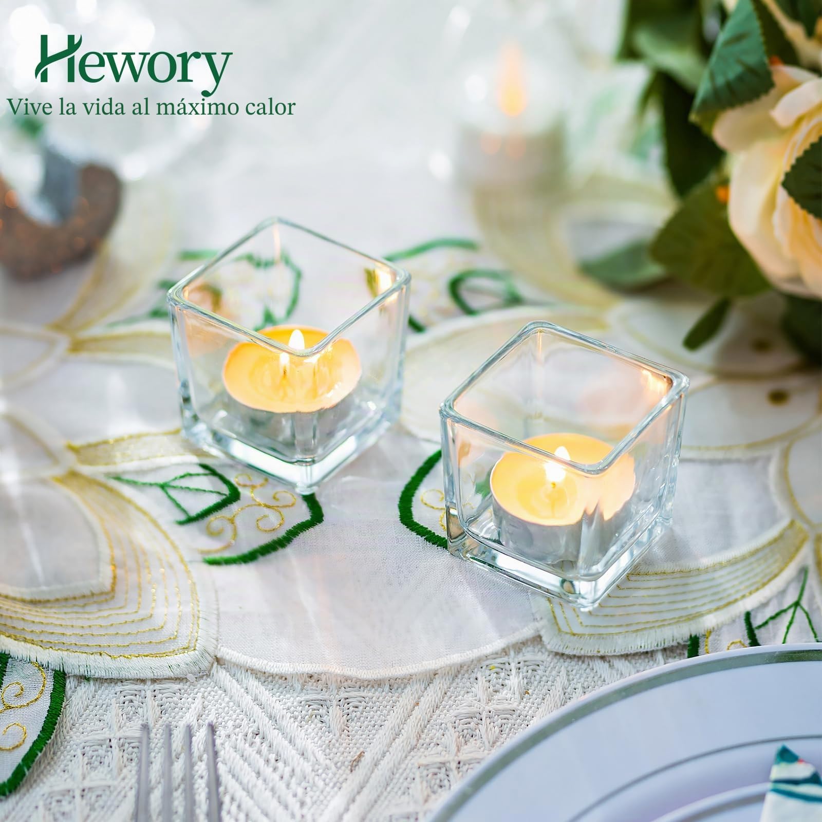 Hewory - Portavelas Transparentes para Velas de té, 24 Unidades, portavelas de Cristal, portavelas pequeños para decoración de Mesa de Boda, Centro de Mesa, Fiesta de cumpleaños, Comedor, Sala de