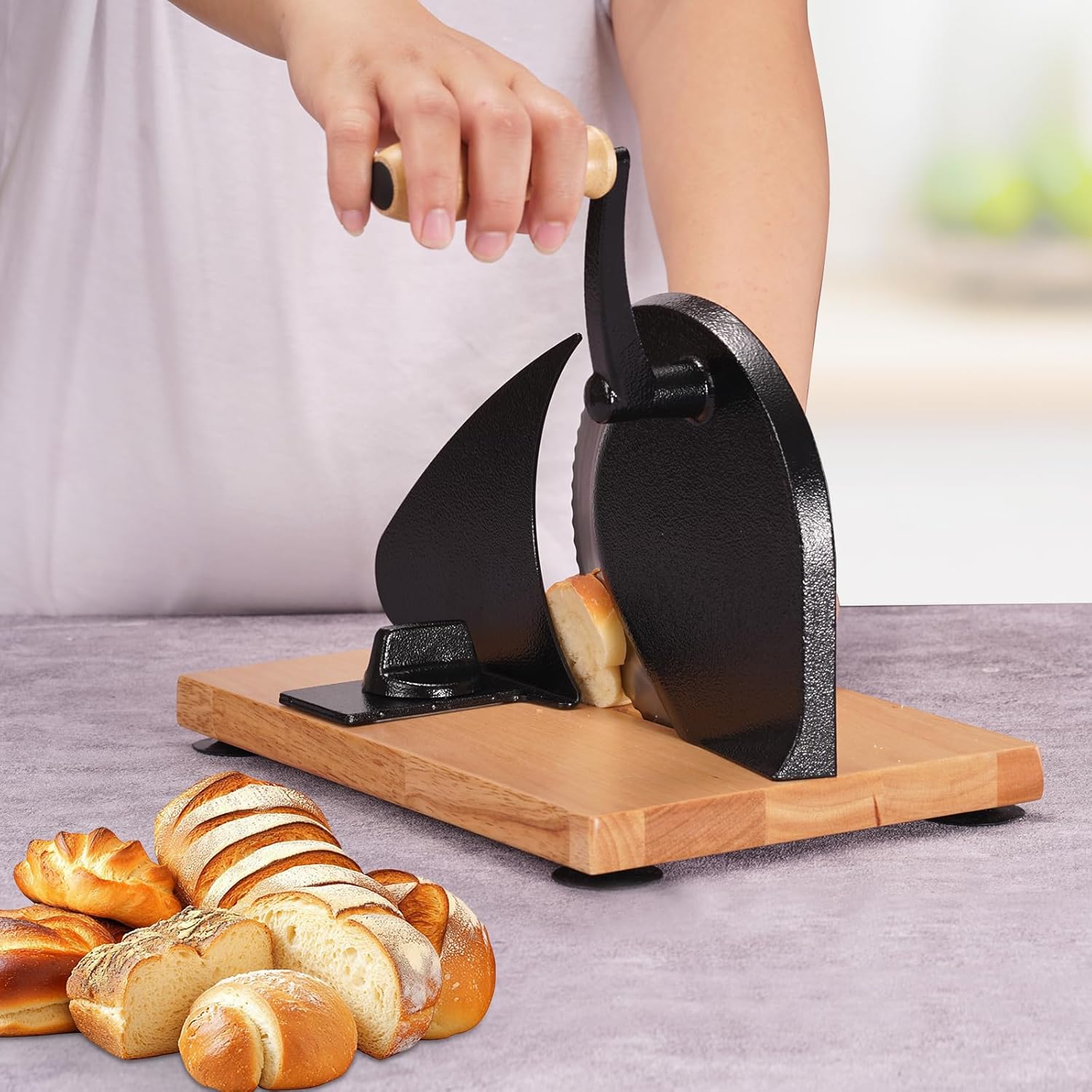 Manual Bread Slicer for Homemade Sourdough Bread - Adjustable Thickness & Evenly Slicing, Hand Crank Bread Slicer for Buns, Bagels Etc,Sharp Stainless Steel Blade
