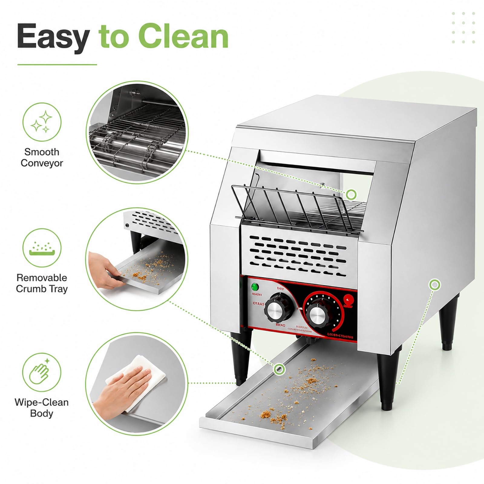 Tostadora de Cinta Comercial, Tostador Rotativo de Acero Inoxidable | Tostador Eléctrico Industrial con Capacidad de 150 Rebanadas por Hora for Cafeterías, Hoteles y Buffets(150 Slice)
