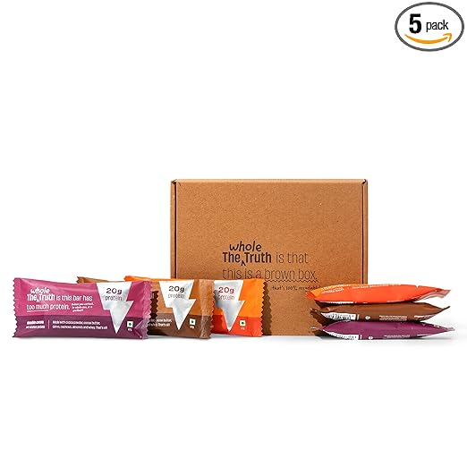 The Whole Truth - High Protein All in One 20g Protein Bar - Pack of 5 x 67g each - No Added Sugar - No Preservatives - No Artificial Flavours - All Natural