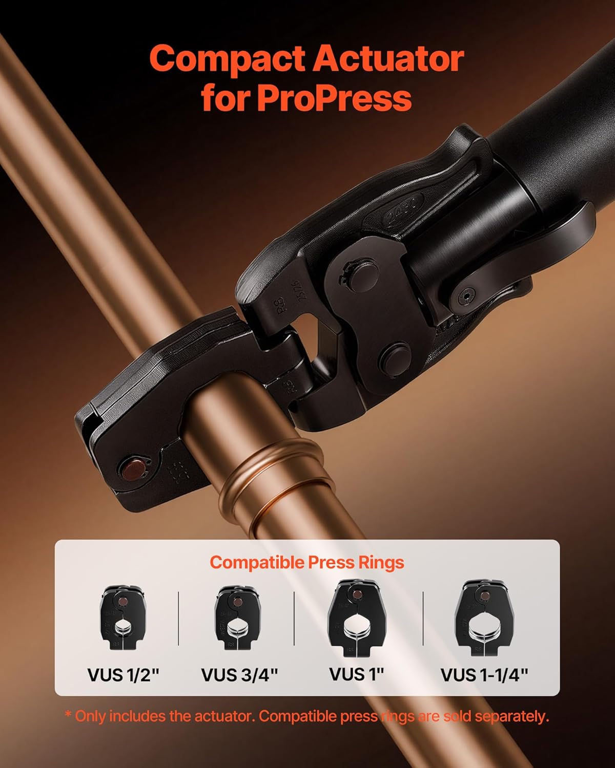 VEVOR Press Actuator for Compact Series Press Tools, Compatible with 1/2", 3/4", 1" & 1-1/4" Press Rings for ProPress Copper Pipes - Works with 24KN Press Tools (Ring NOT Included)
