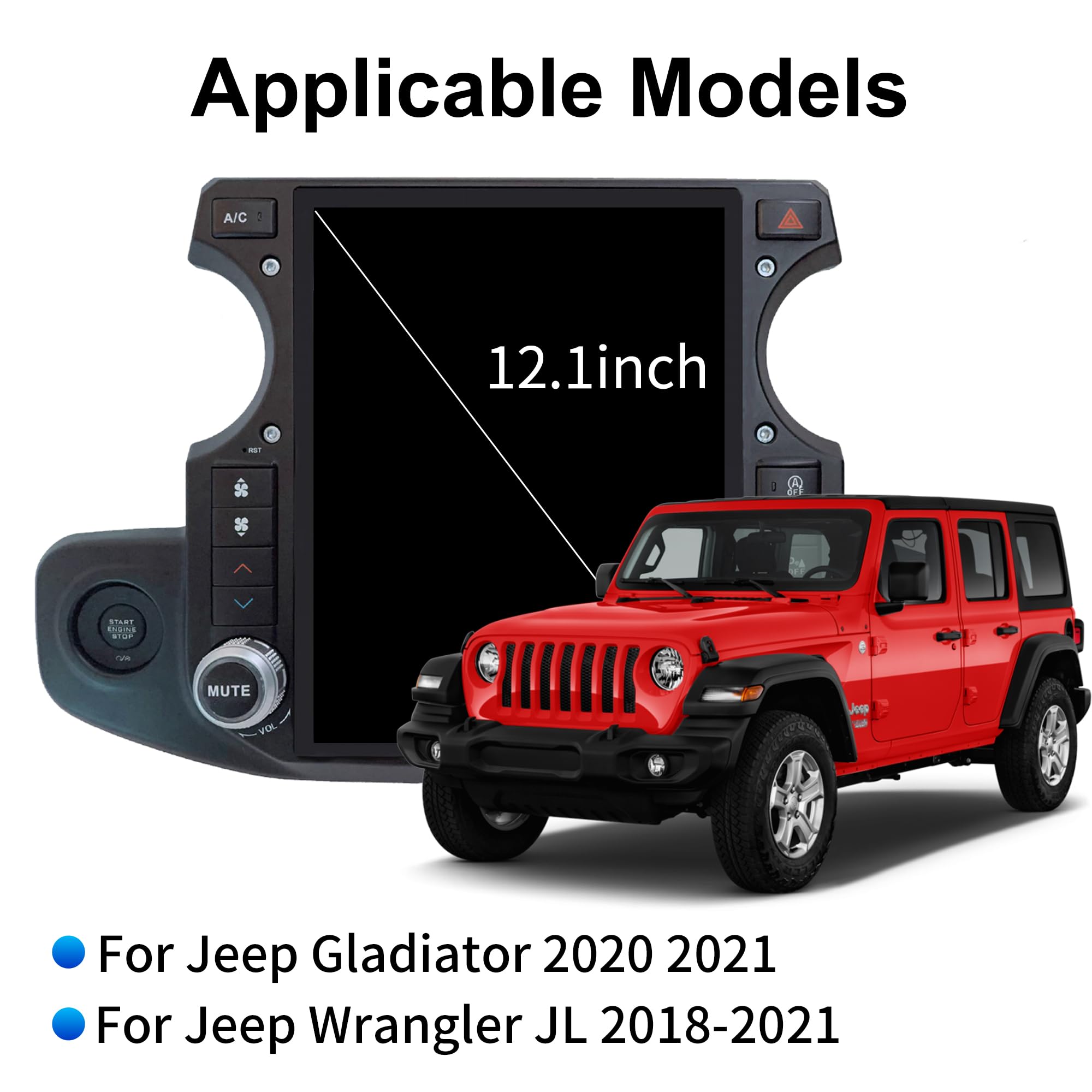 LINKSWELL Android 12.1? Radio for Jeep 2018-2022 Wrangler/Gladiator Touch Screen T-Style Replacement 4GB RAM+64GB ROM AM/FM/RCA/SWC/USB/Bluetooth/WiFi/Car Stereo