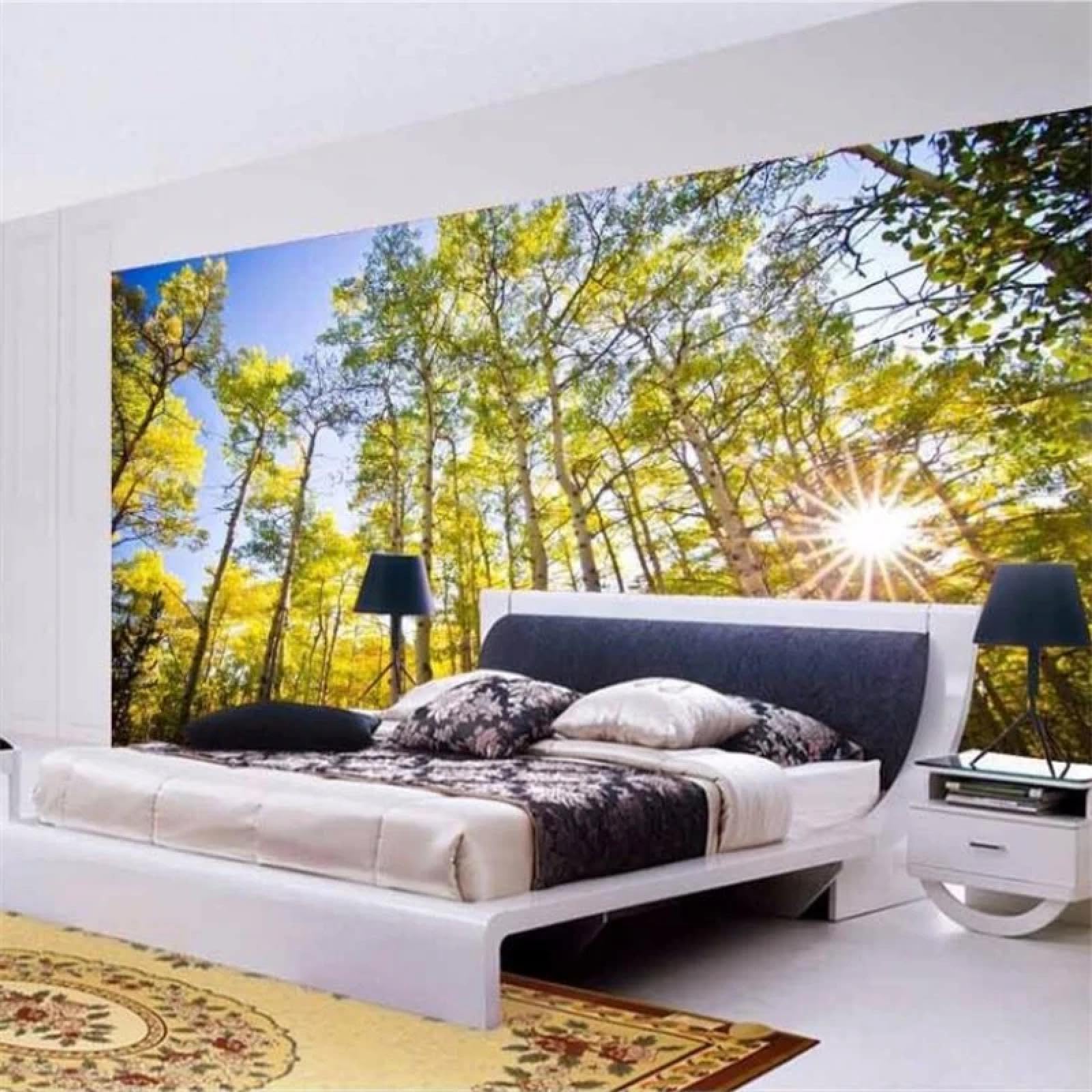 Samoprzylepna fototapeta 3D jesienny las w słońcu do salonu, sypialnia dekoracyjna tapeta