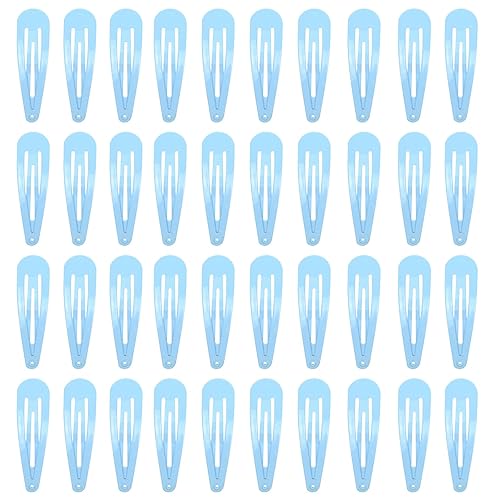 40 Counts Blue Color Metal Snap Hair Clips 2 Inch Barrettes for Women Accessories - blue
