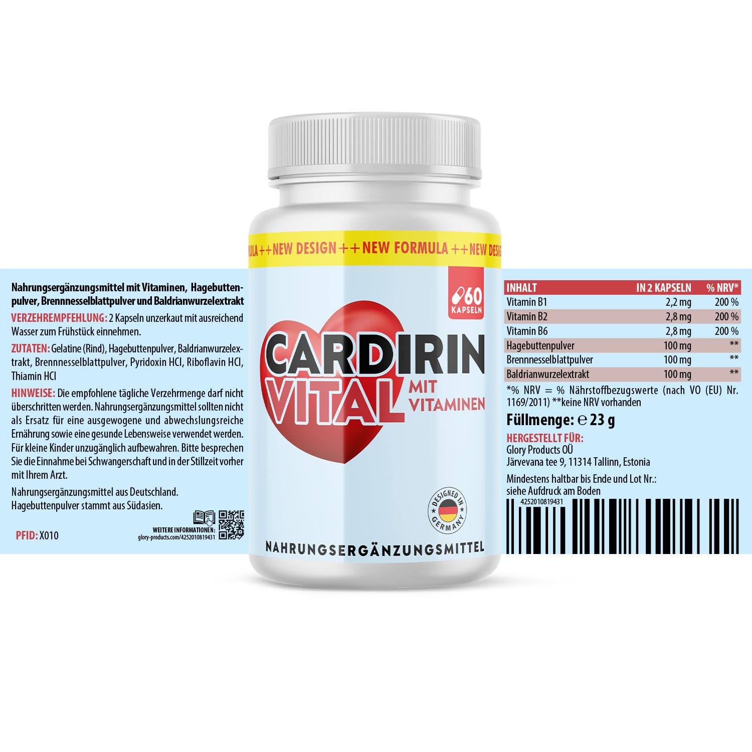 Cardirin Vital Kapseln | Mix aus pflanzlichen Zutaten | für Männer & Frauen | 60 Kapseln Inhalt