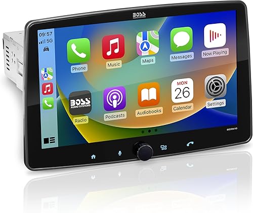 BOSS Audio Systems BCPA10 Chasis DIN único con pantalla táctil capacitiva desmontable de 10.1", Apple CarPlayAndroid Auto, Bluetooth, sin DVD,