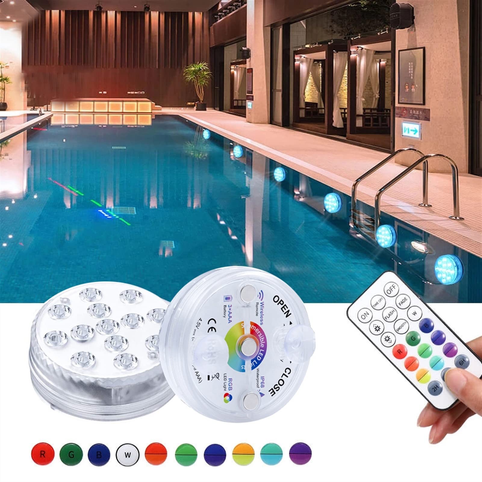 HEXEH Lumière sous-Marine Lumière Rechargeable 13 LED RVB Lumières LED Submersibles magnétiques sous-Marines IP68 Piscine imperméable Piscine Tank Étang Light Lumières d'étang