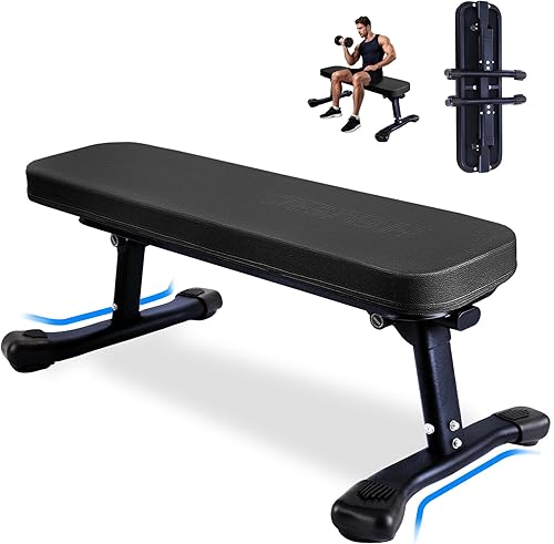 Banco de peso plano, banco de entrenamiento de 660 libras, equipo de ejercicio de prensa de banco para gimnasio en casa, entrenamiento de fuerza con