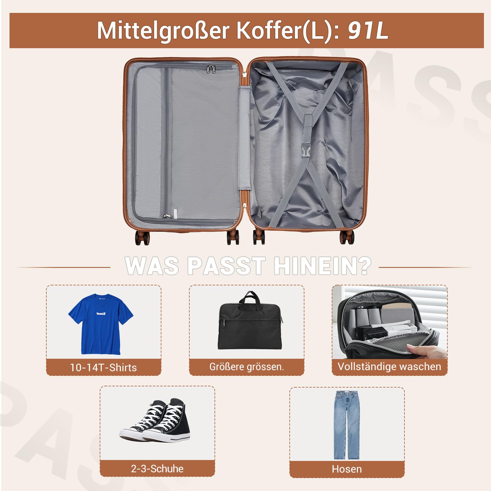 British Traveller Groß Koffer 74.5x49x30.5cm Leichter Reisekoffer aus ABS+PC mit TSA-Schloss, 4 Rollen Koffer Trolley
