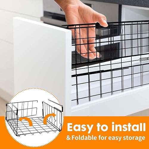 Miniatura 4 de Cesta de almacenamiento colgante debajo del estante, paquete de 4 unidades plegables debajo del gabinete, organizador de alambre de metal para