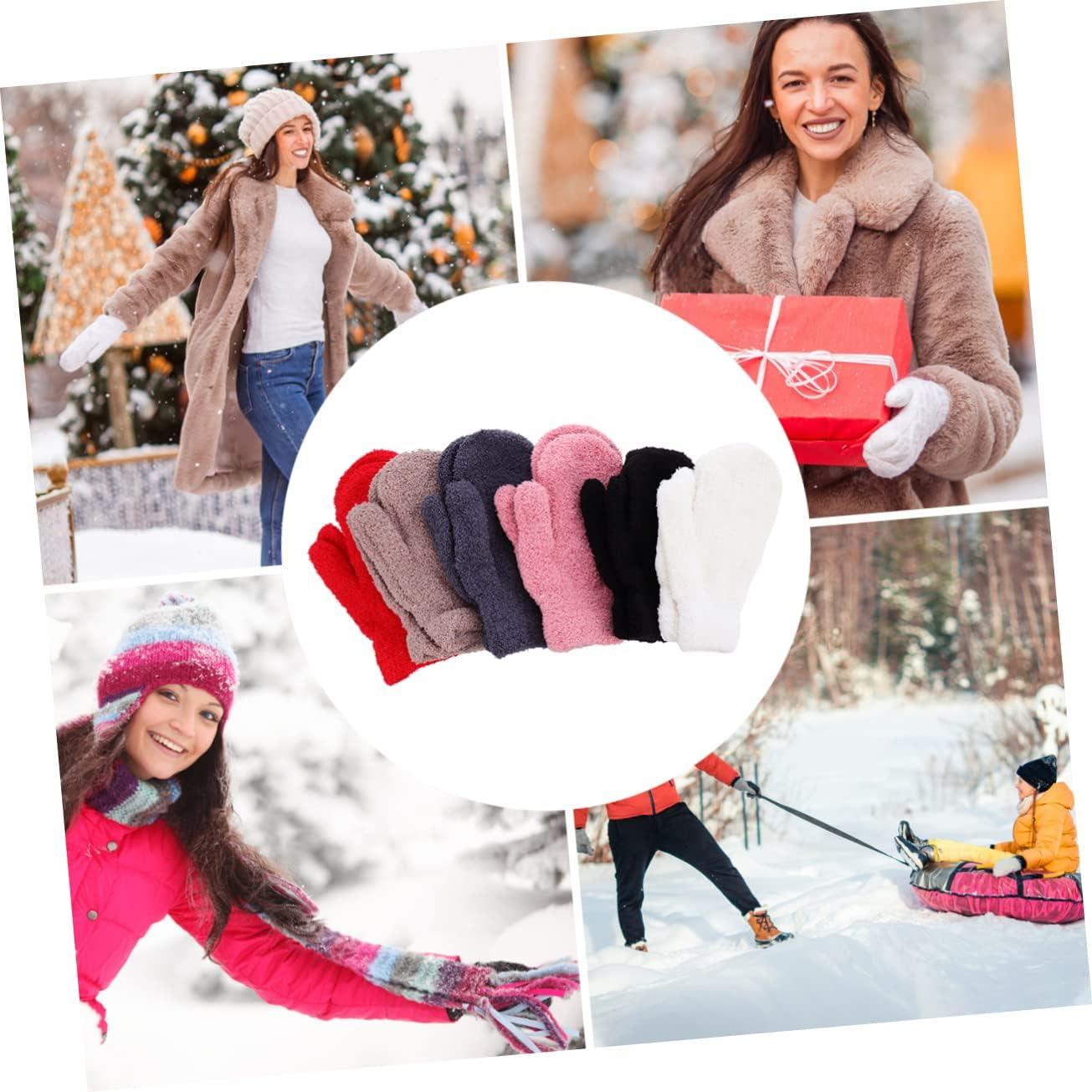 6Pairs Half Fleece Mittens for Adults Full Finger Winter Gloves Warm Comfortable Protection for Men and Women