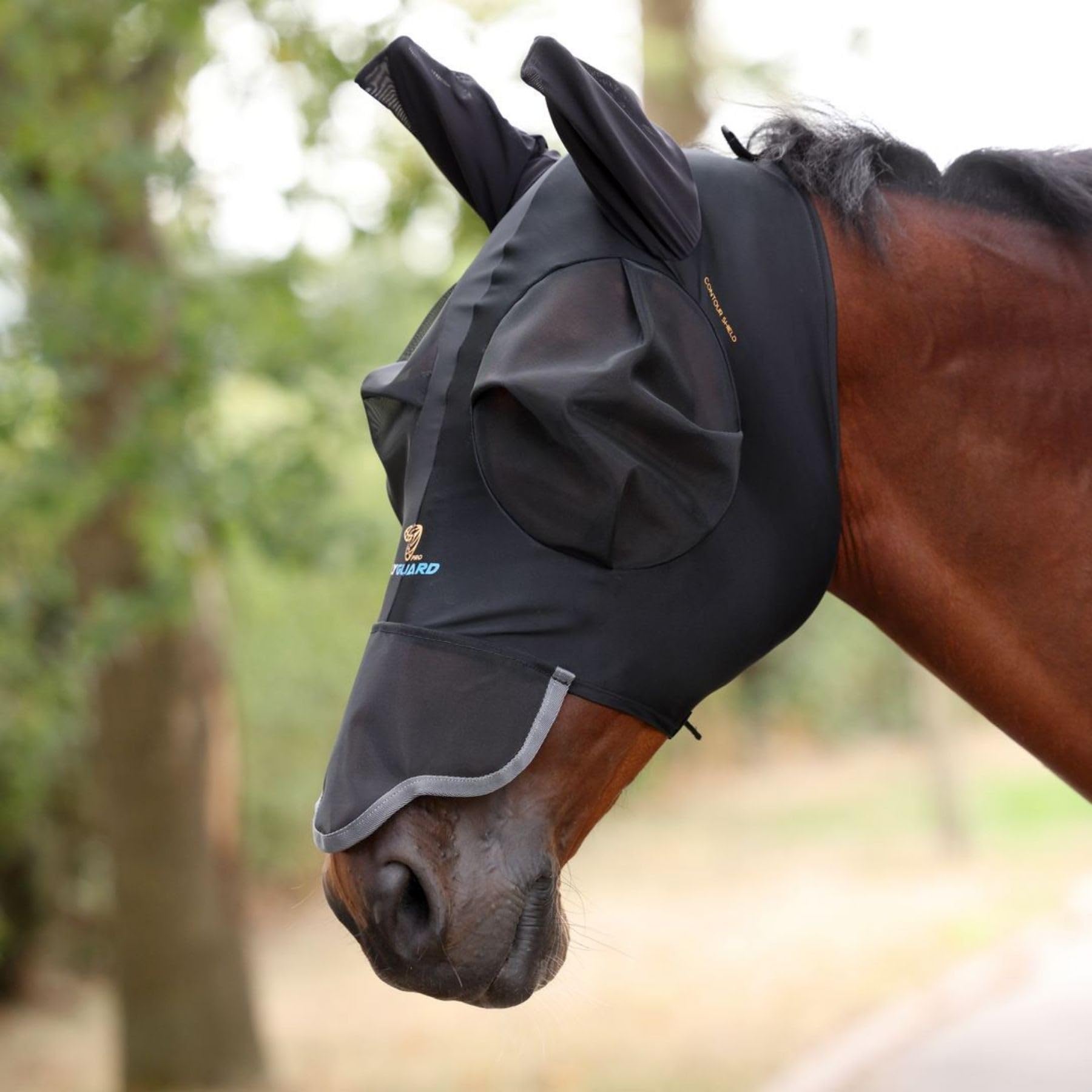 Masque Anti-mouches Shires En Maille Fine – Noir/Sarcelle – Tailles Cob, Full, Extra Full (NEUF)