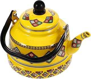 CATIEBYE Enamel Teapot Water Pitcher with Portable Floral Tea Kettle Large Boiling Top Stainless Steel Yellow