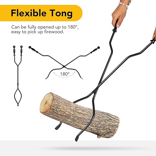 Miniatura 6 de NALONE Juego de 5 herramientas para chimenea, juego de accesorios de chimenea de hierro forjado resistente con póker, pinzas, pala, cepillo,