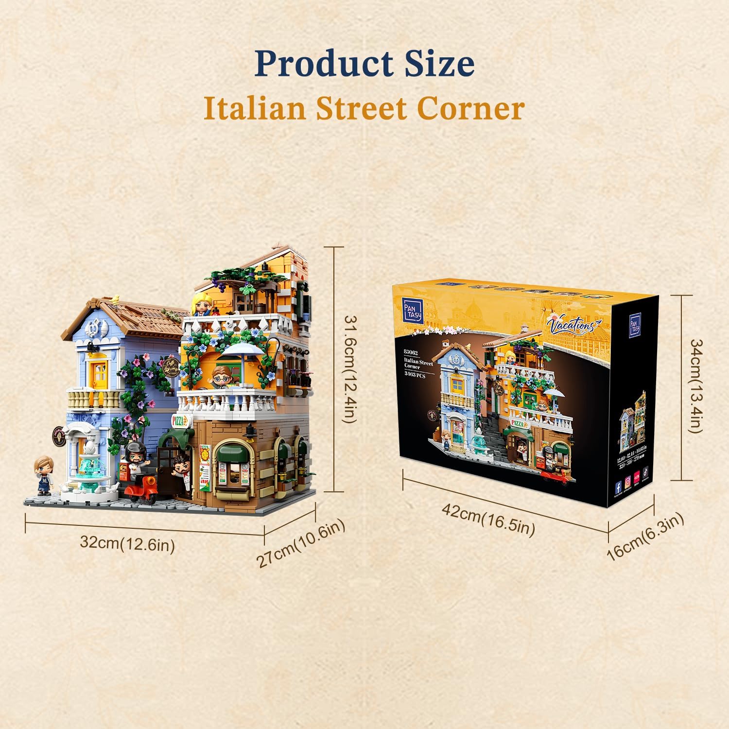 PANTASY Italian Corner Building Set for Adults, Modular City Street Model