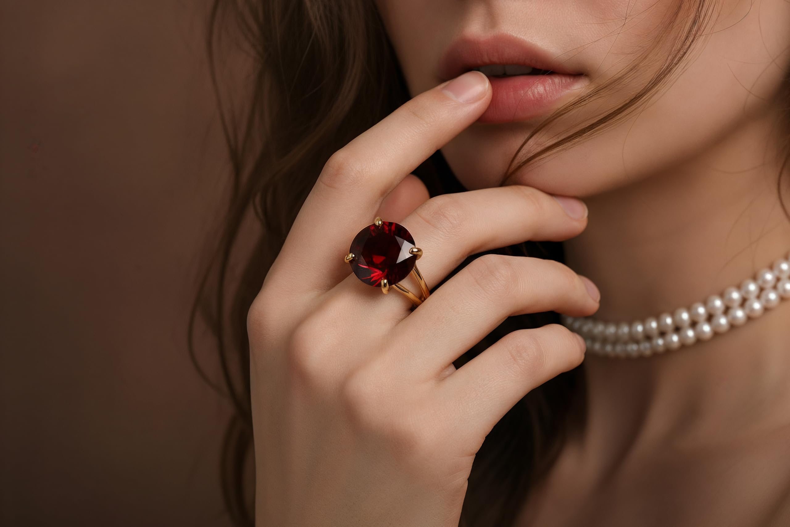 Bague Grenat 16mm - Bague Artisanale En Or 14k - Mode, Mariage, Fiançailles, Bijou Pierre De Naissance De Janvier - Bague Cocktail Avec Taille Et Matériau Personnalisés