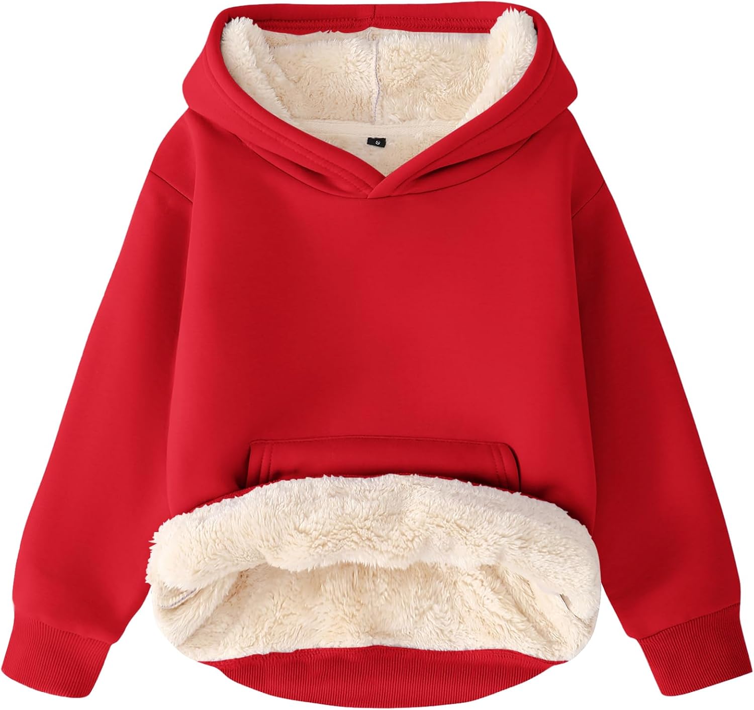 Flygo Unisex Boys Girls Fleece Lined Sherpa Hoodie Kids Warm Winter Hoodies Pullover Hooded Sweatshirt Sweater 4-13Y
