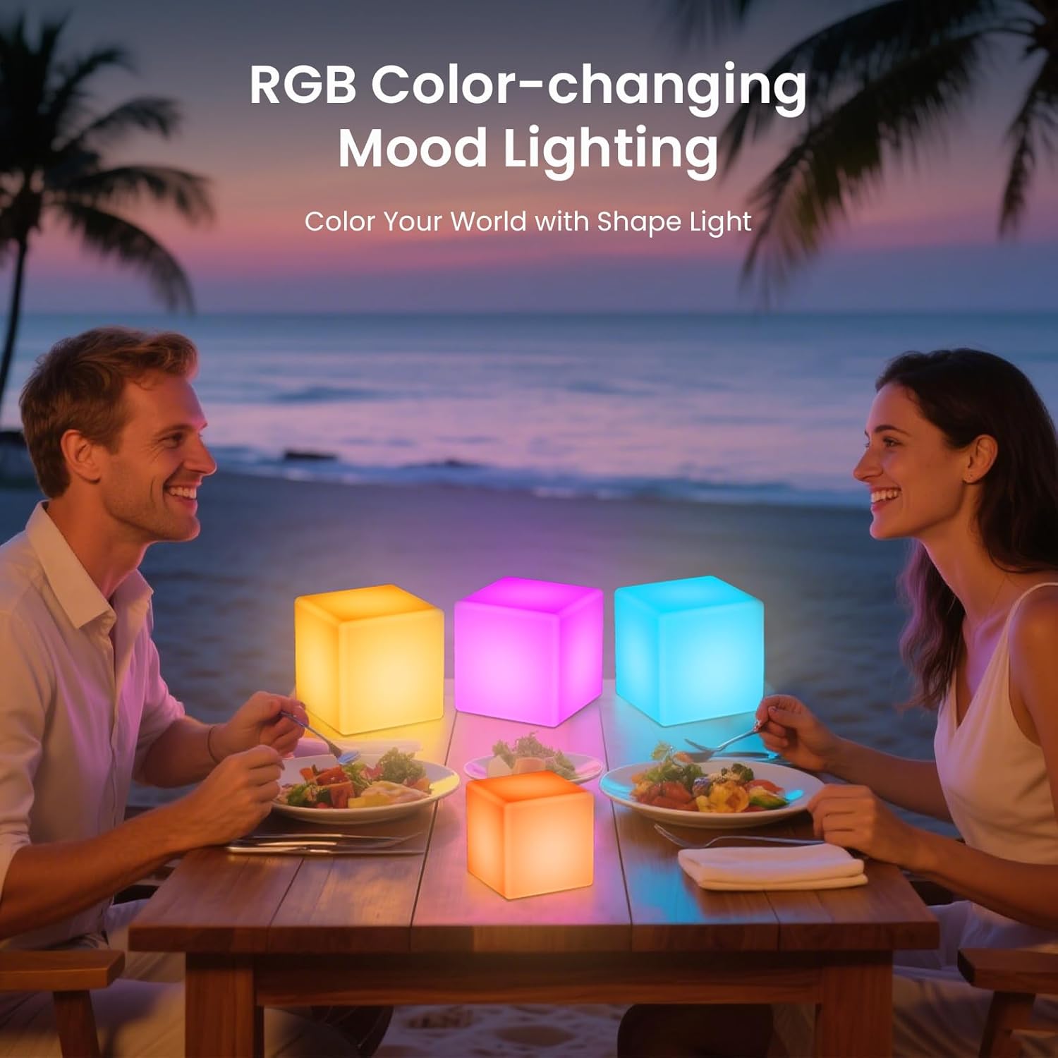 LOFTEK 7-inch LED Cube Lights, Rechargeable RGB 16 Colors Tesseract Cube, Cordless with Remote Control, IP65 Waterproof Pool Lights, Dimming Nursery Night Lights, Bedside Mood Lamp for Kids, Gift