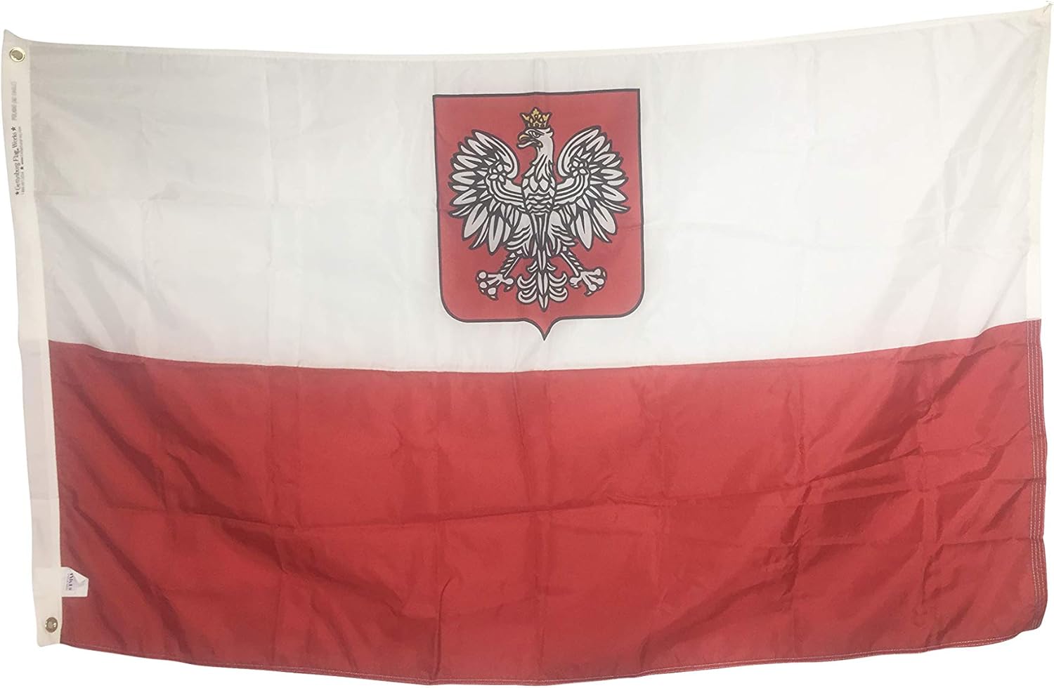 12x18" Poland Ancestral Flag with Eagle, All Weather Nylon for Outdoor, Made In USA