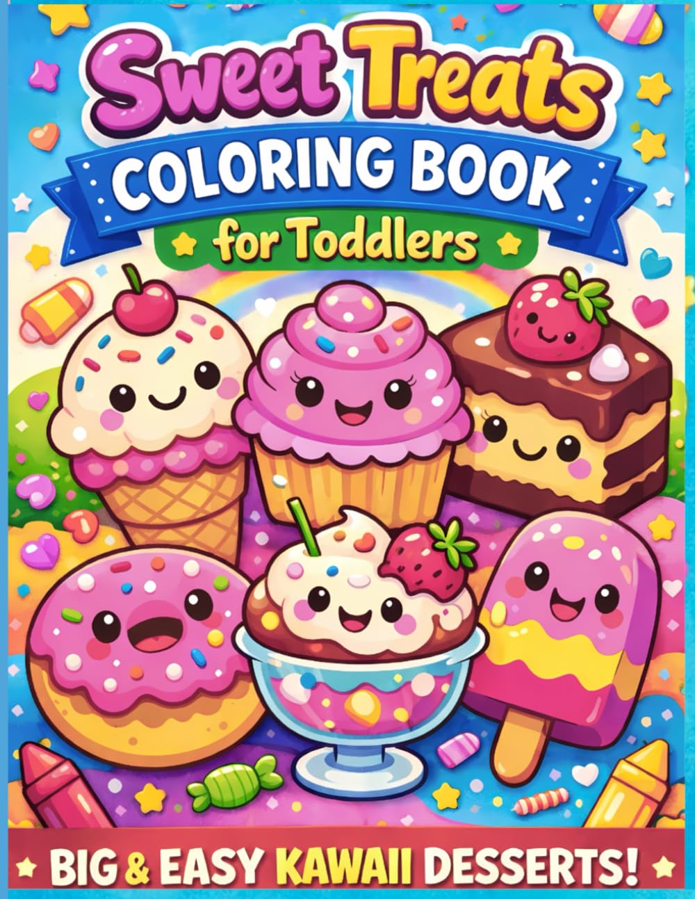 Sweet Treats Coloring Book for Toddlers: Big & Easy Kawaii Desserts with Bold Simple Designs for Kids Ages 2–5