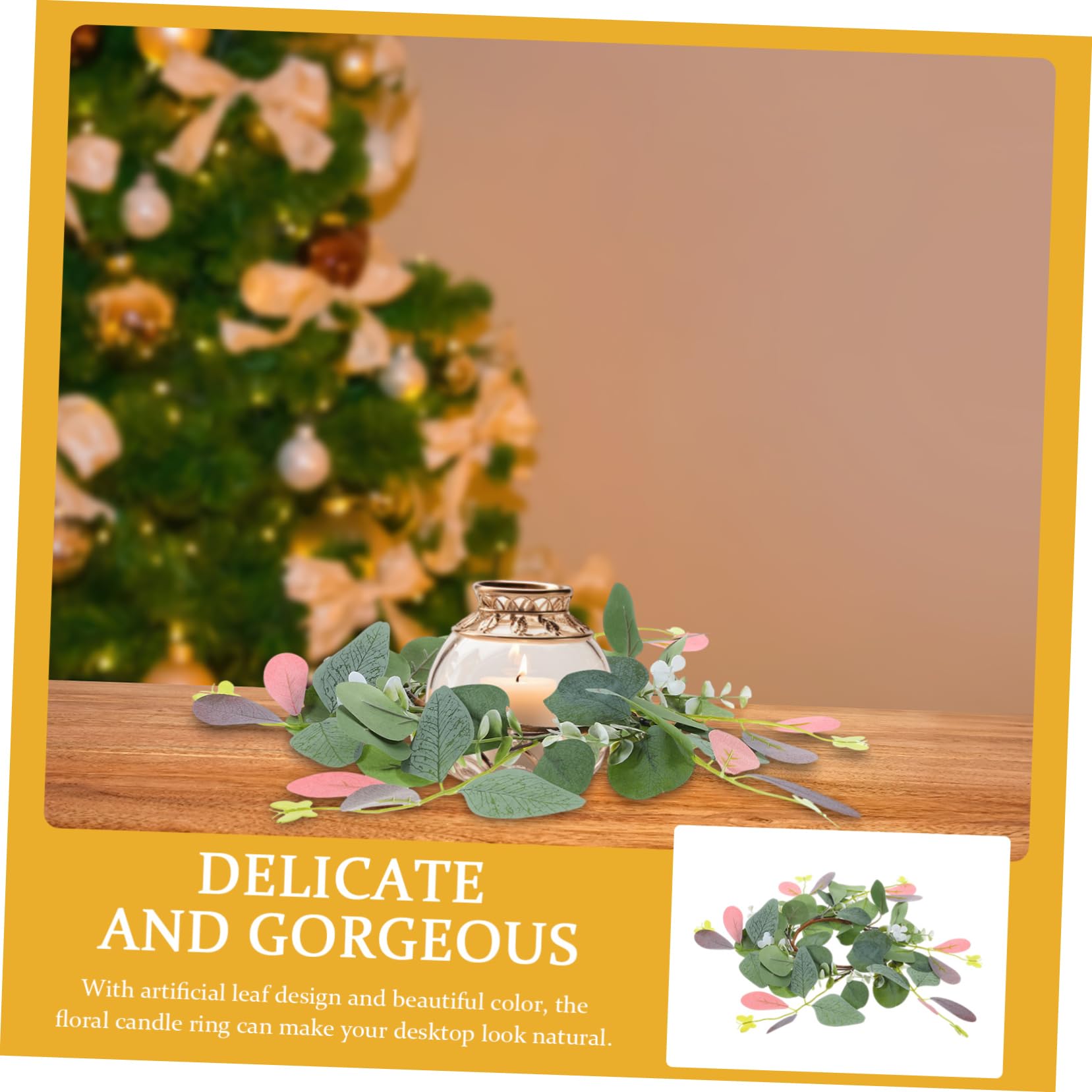 Levemolo Eucalyptus Leaf Candle Holder Faux Wreath Desktop Decor Christmas Natural Look