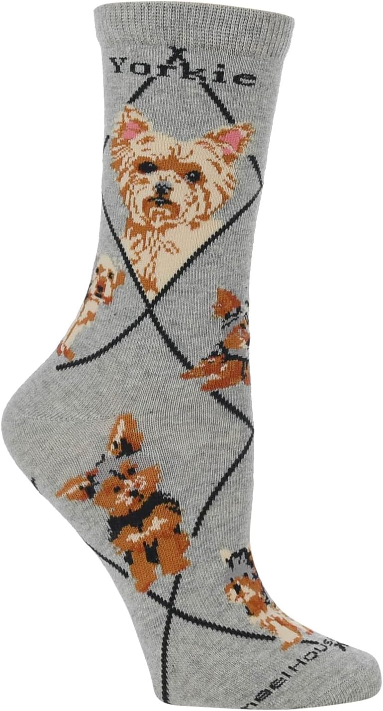 WHD Yorkie Puppy Crew Socks for Women & Men | Gray, Medium | 1-Pack - Image 3