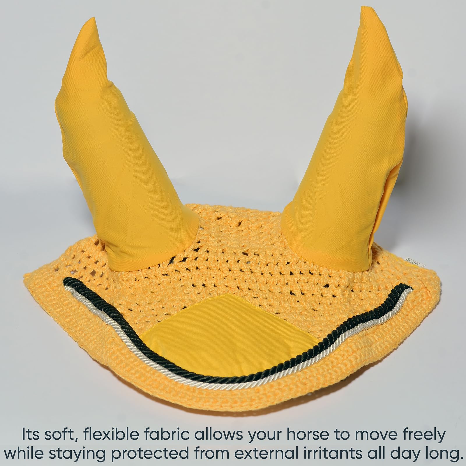 Spire Voile de protection pour cheval en coton respirant doux au crochet - Masque de protection contre les mouches (complet, jaune/noir/blanc)