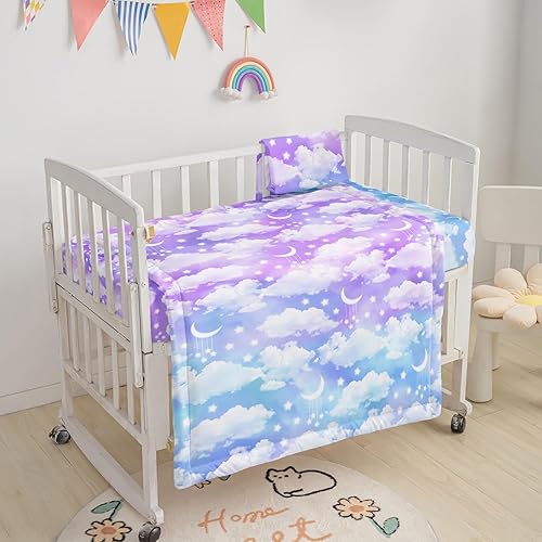 Miniatura 2 de Axolotl Moon Stars - Juego de ropa de cama para cuna para niñas, juego de cama de 3 piezas para cuna de bebé, juego de cama suave con edredón,