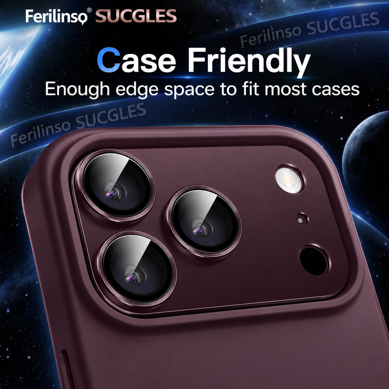 Ferilinso SUCGLES Camera Lens Protector for iPhone 18 Pro Max, 1-Pack, Dark Cherry Full Coverage 9H+ Tempered Glass, Matte Metal Plate, AR Coating, Scratch Resistant, Case Friendly — Amazon image 7