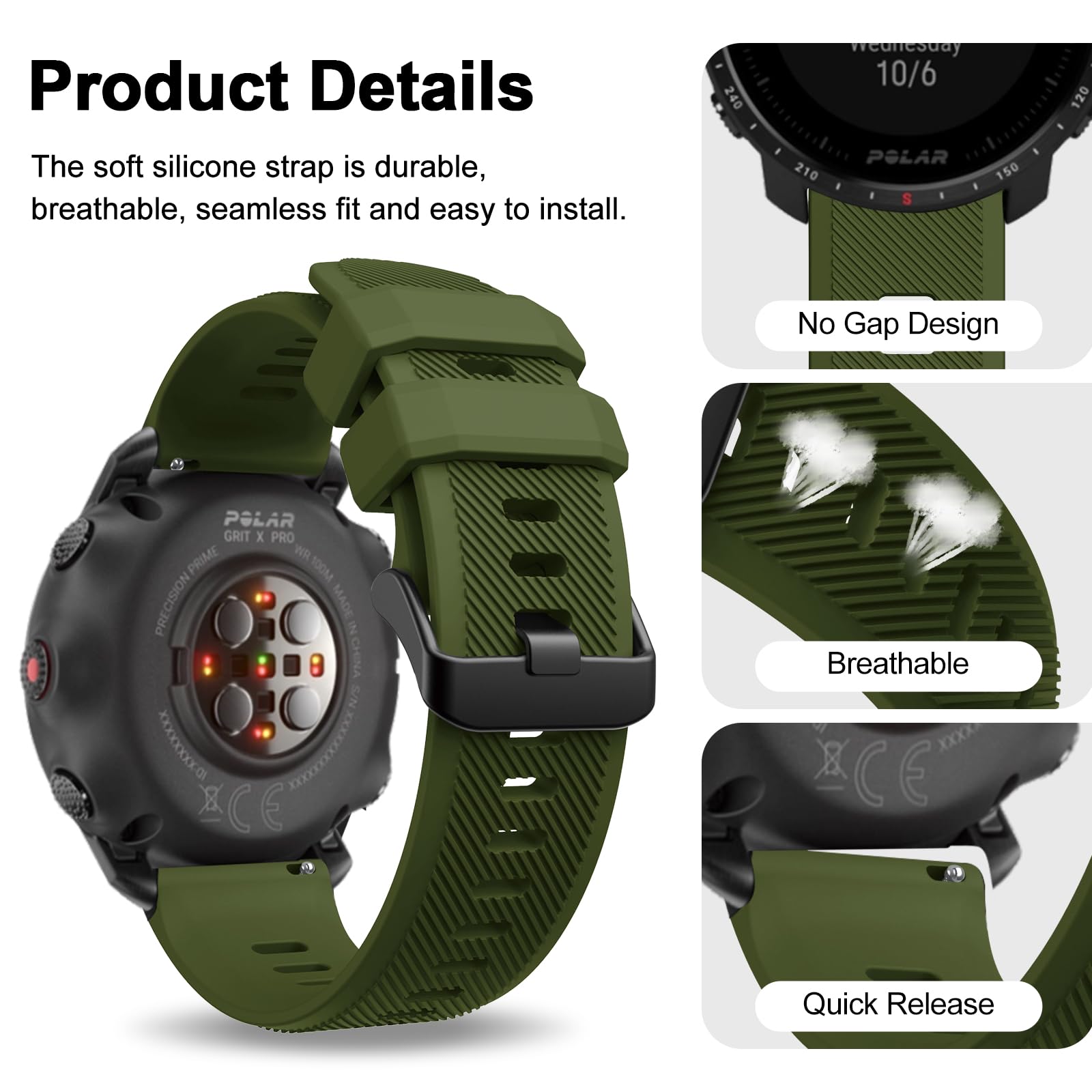 BOJYS Polar Silicone Strap, 22mm Soft Sport Replacement Wristband for Vantage M M2, Grit X, X Pro, X Pro Titan, Vantage V2 - Image 2