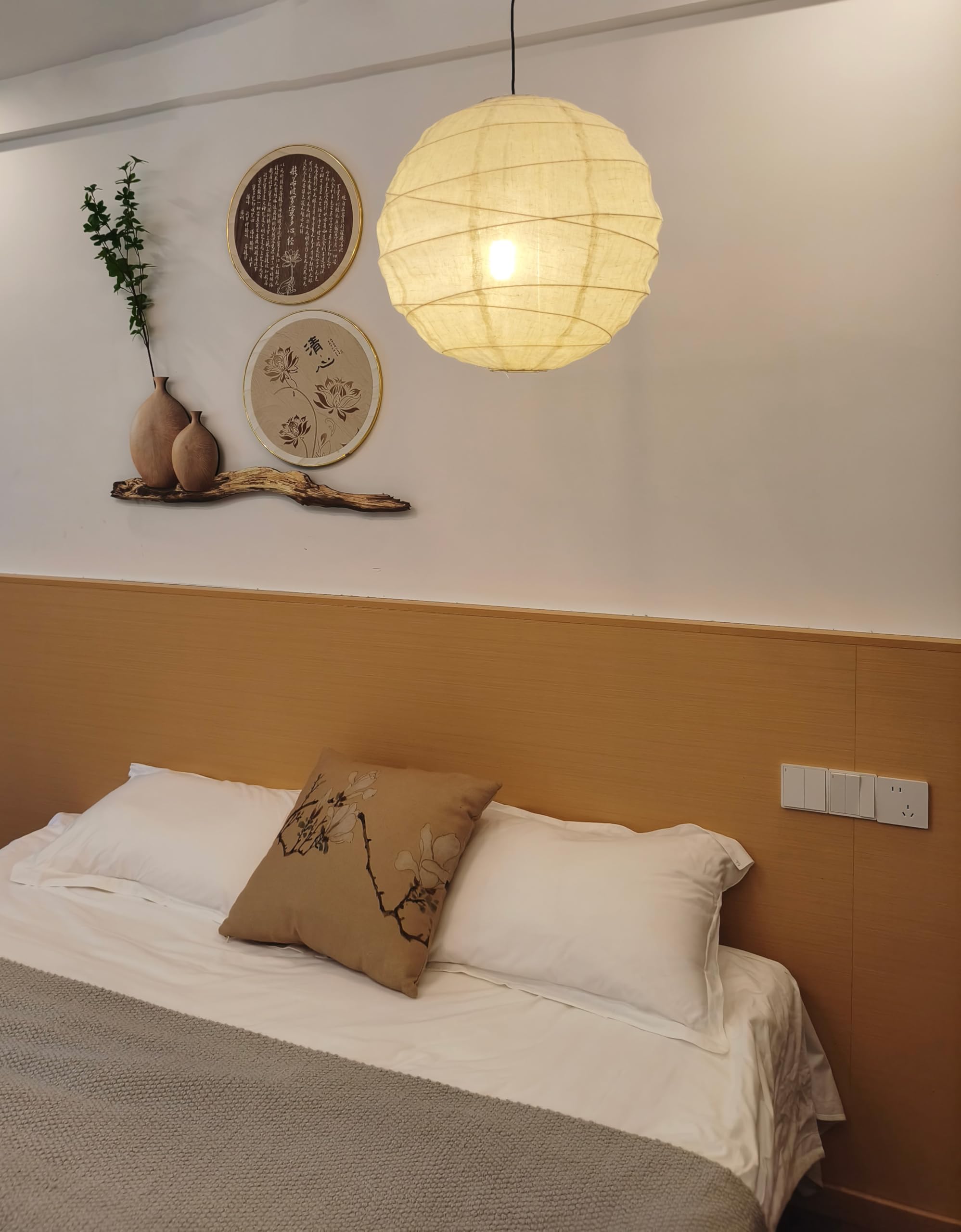 Leinen Lampenschirm, Faltbar Lampenschirme für Pendelleuchten, Handgefertigte Leinenlaterne für Innendekoration In Wohnzimmer, Esszimmer, Schlafzimmer, Arbeitszimmer, Flur Usw（45cm)