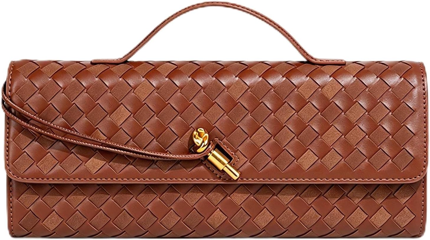 Woven Clutch Purse for Women Designer Shoulder Handbag Leather Crossbody Evening Bag with Detachable Chain