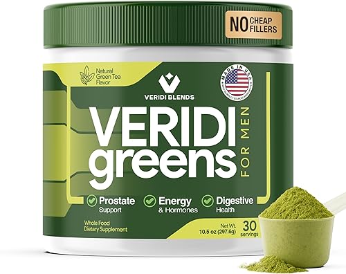 Veridi Greens for Men 40+  Polvo diario de superalimentos verdes para la salud de la próstata, hormonas y apoyo energético  Mezcla premium de