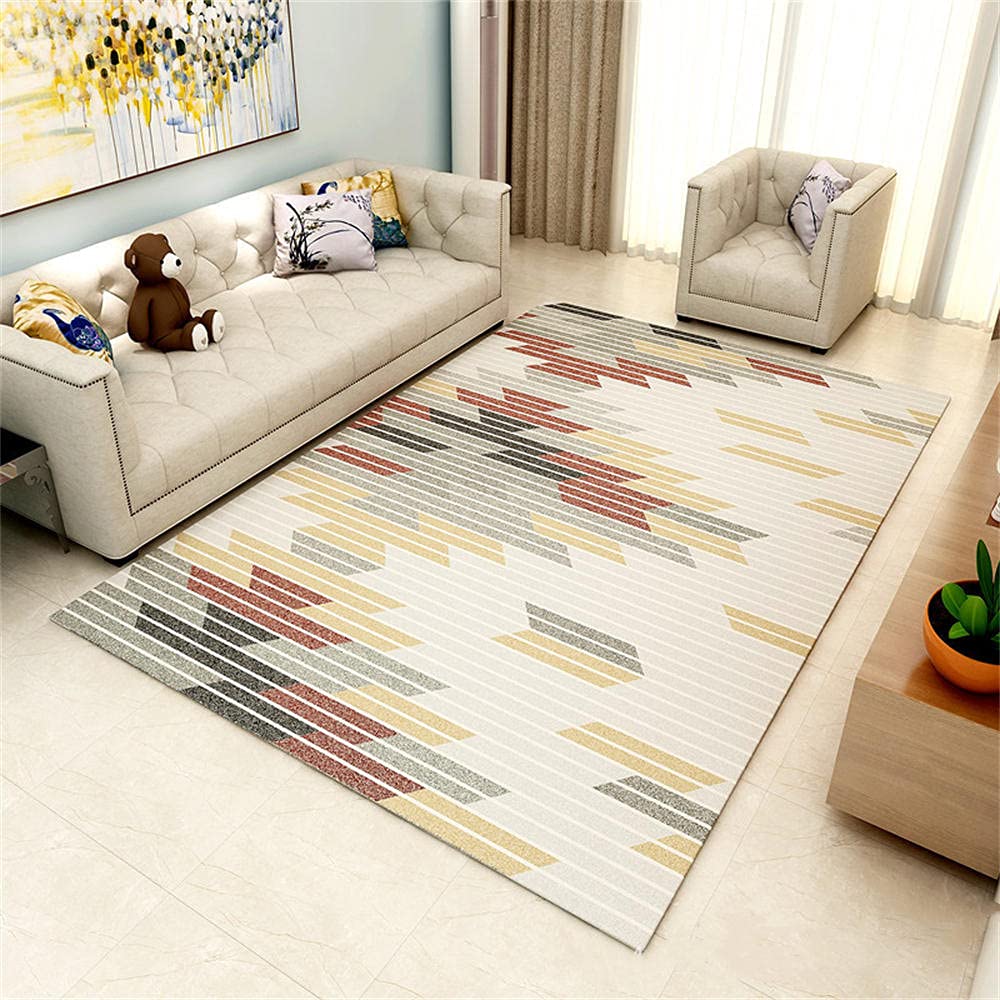 Tapis de salon moderne 50x80cm géométrie jaune gris rouge pour chambre fille