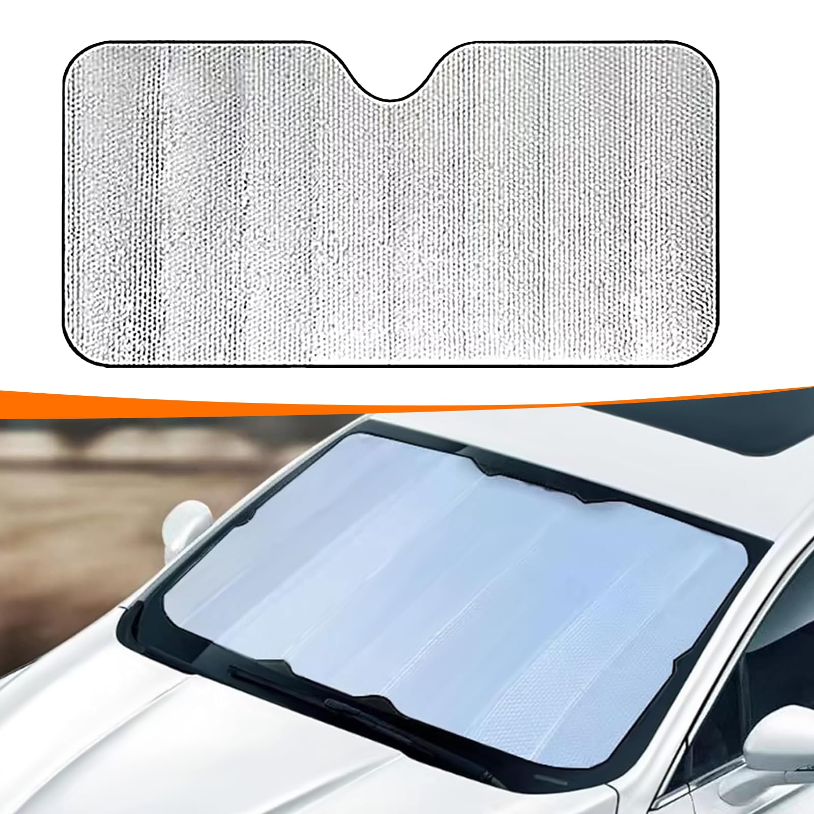1 PC Car Windshield Sunshade, Silver Foldable Reflective Sun Visor, Front Window Sun Protector Cover, Universal for Auto SUVs UV Rays & Sun Heat Interior Protector (51.1In x 23.6In #Silver)