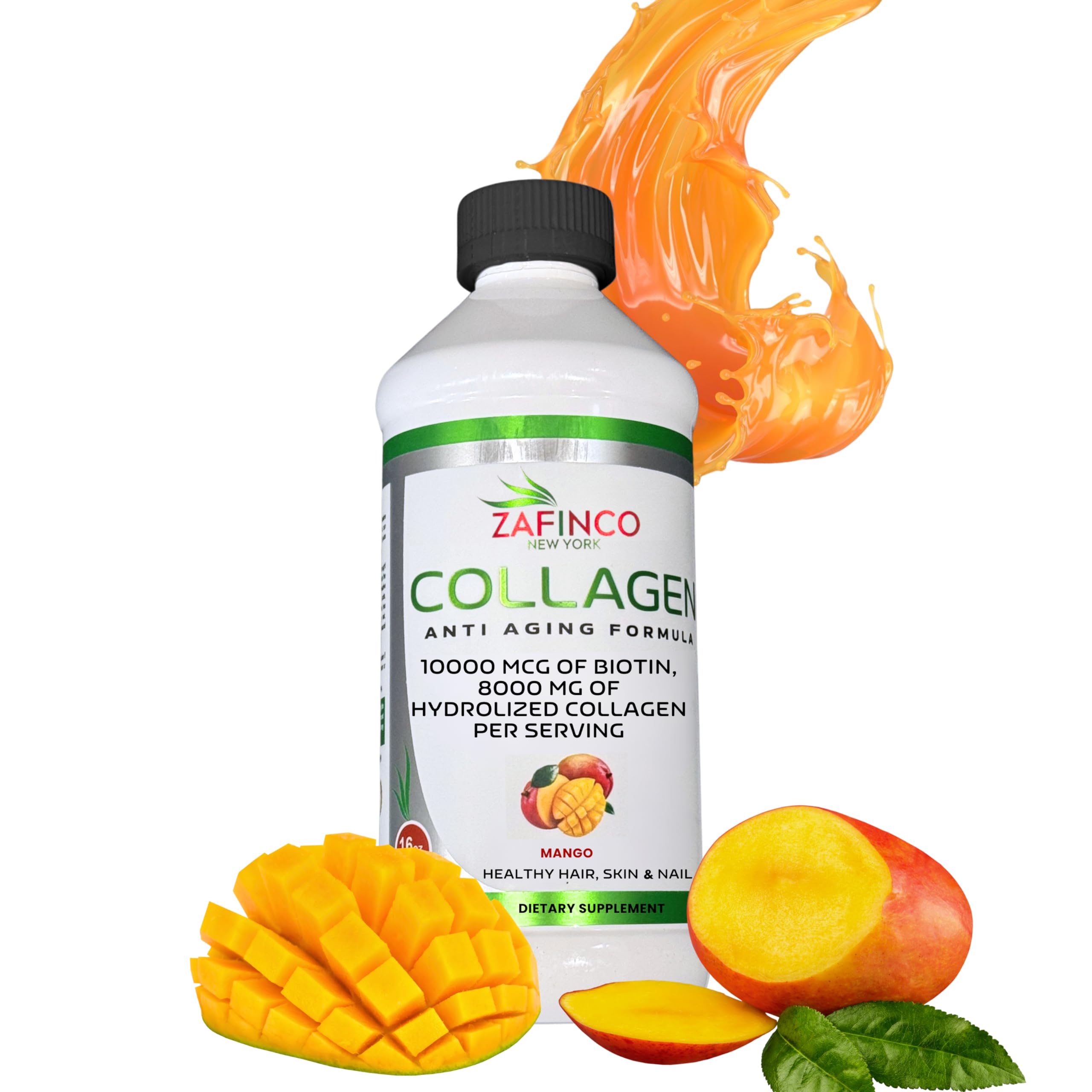Best liquid collagen (mango flavor) US made & Lab tested sugar free premium peptides for women & men. powerful 10000 mcg Biotin+ 8000 mg hydrolyzed for anti aging glowing skin hair, nail+ joint-16floz Mango 16 Fl Oz (Pack of 1)