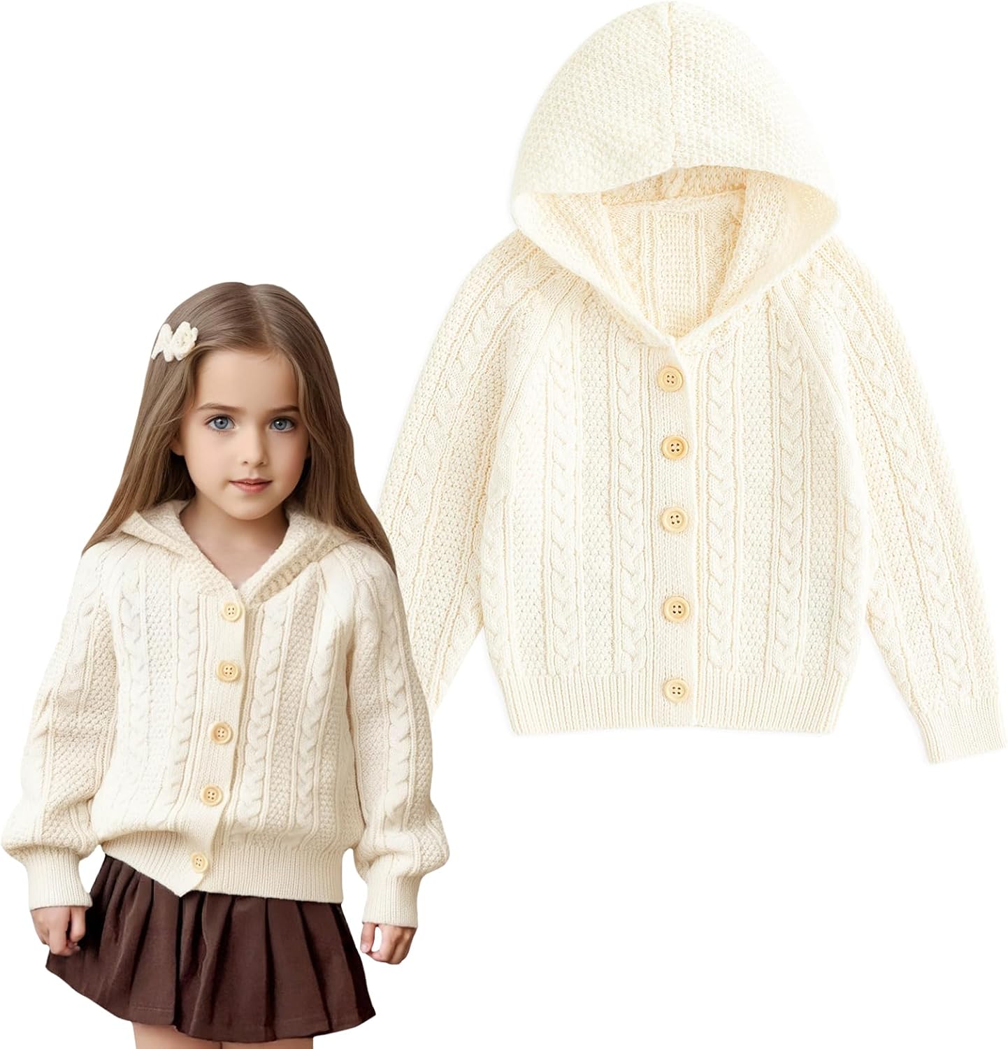 Curipeer Baby Girls Knit Hooded Cardigan Sweater