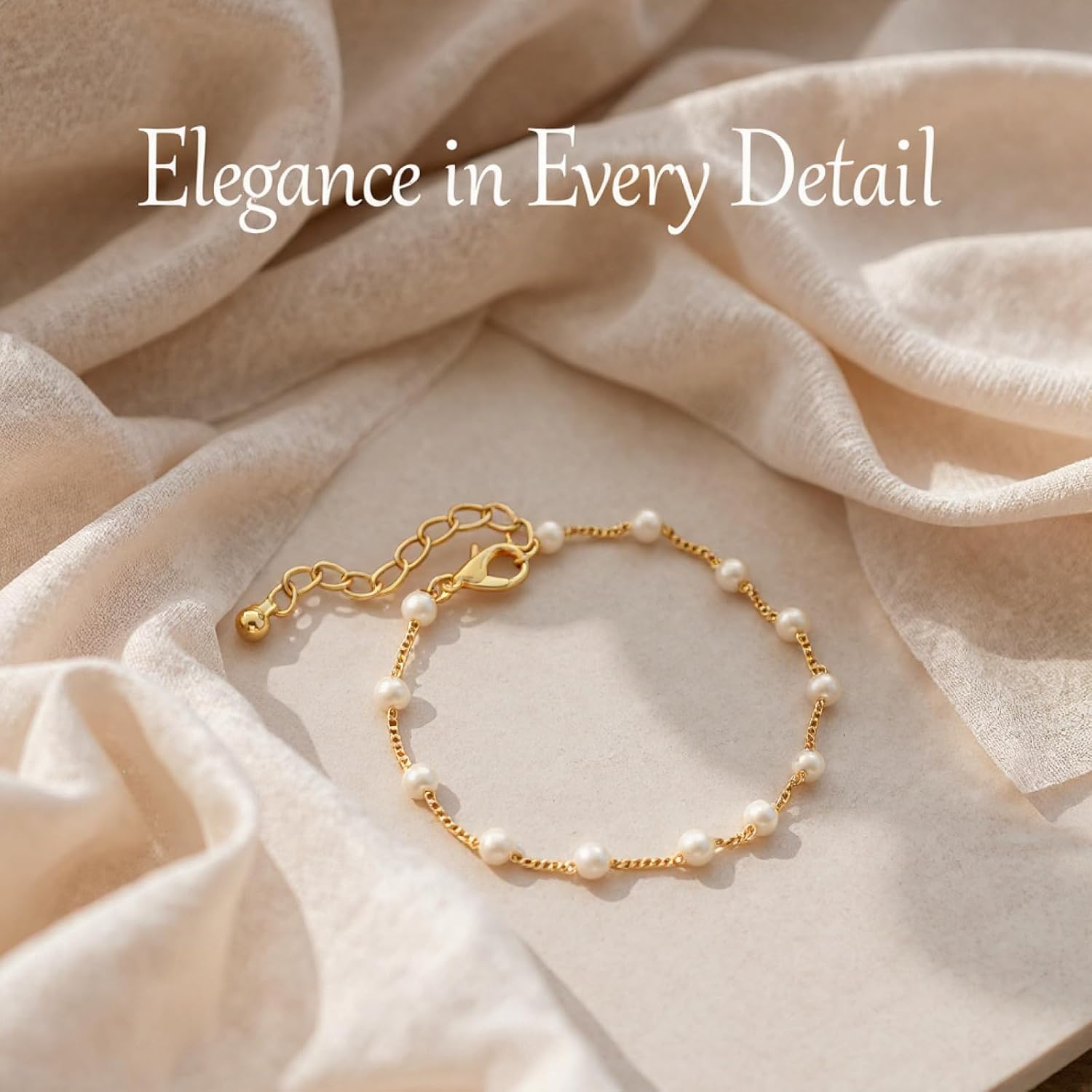 Dainty Beaded Chain Bracelet, 8 Pcs Imitation Pearl Bracelet Set with Light Yellow Velvet Bags, 5.9+2 in Adjustable Bracelet for Bridesmaid Gifts, Bridal Wedding Favor