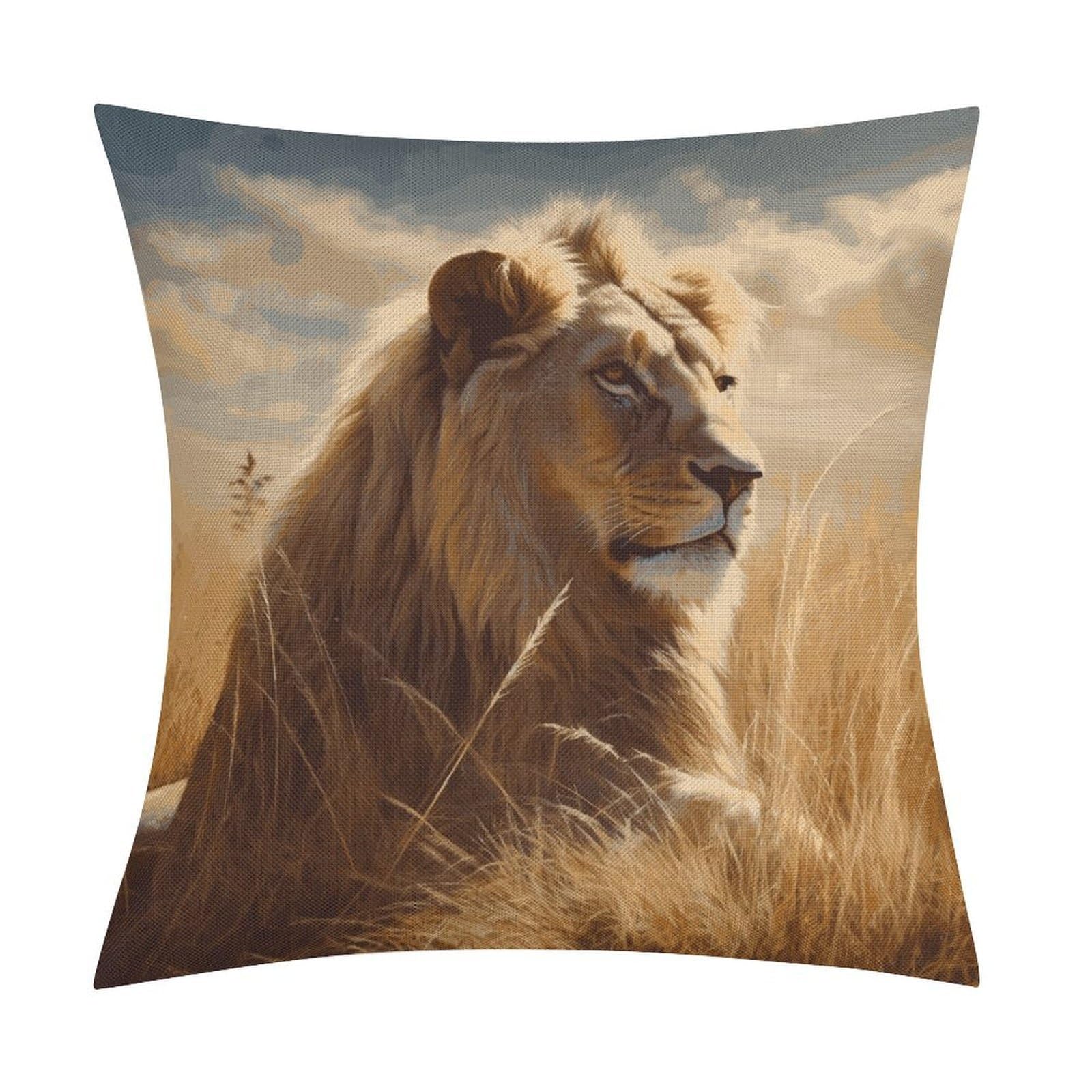 JTREHY Prairie Lion Throw Pillow Covers Farmhouse Pillow Cover Standard Pillow Shams Decorative Square Pillowcases Soft Pillow Cases Wrinkle Fade Resistant for Couch Home 18x18 Inch