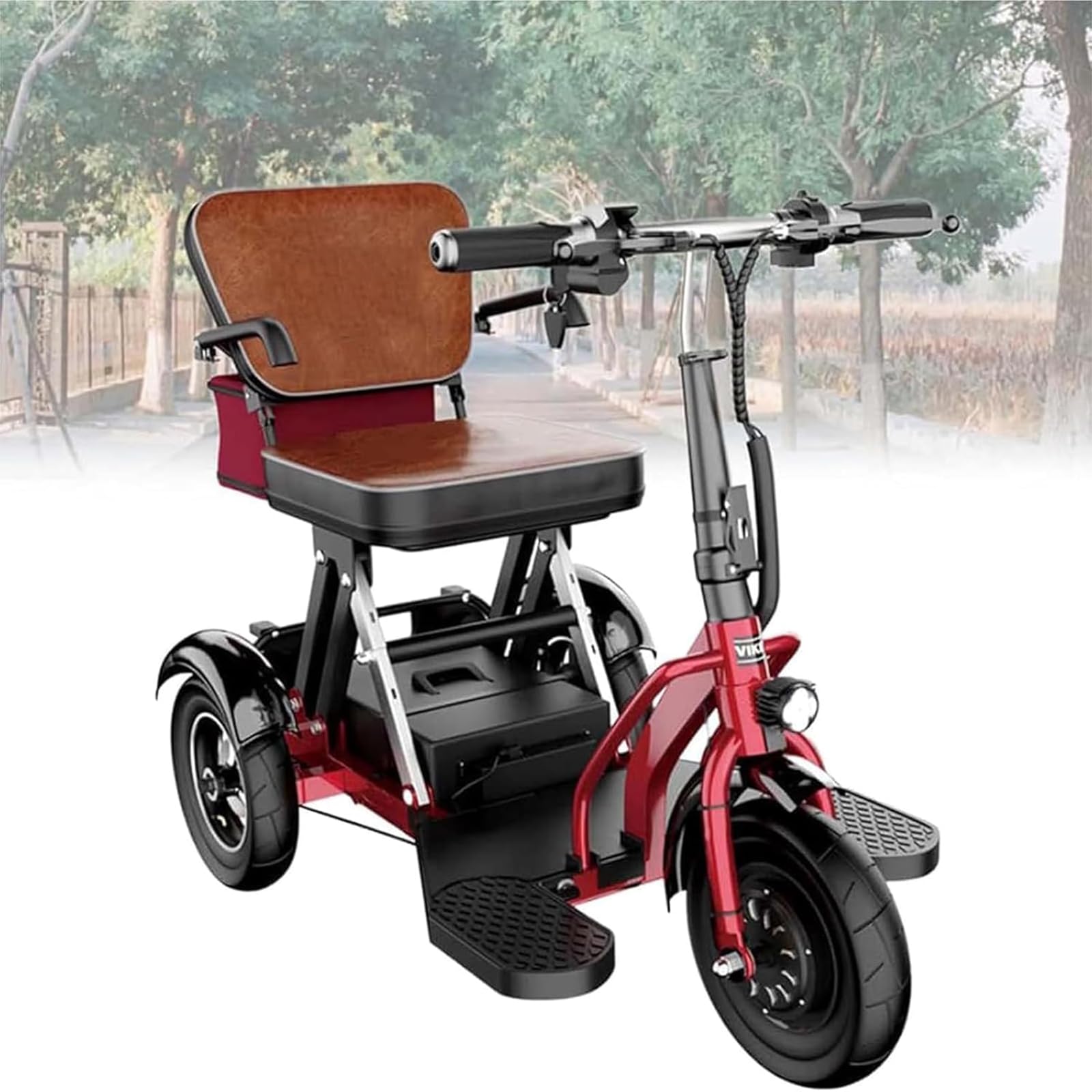 Monopattino per adulti, pieghevole, leggero, a 3 ruote, con fari a LED e cestino, sedile confortevole per anziani e disabili