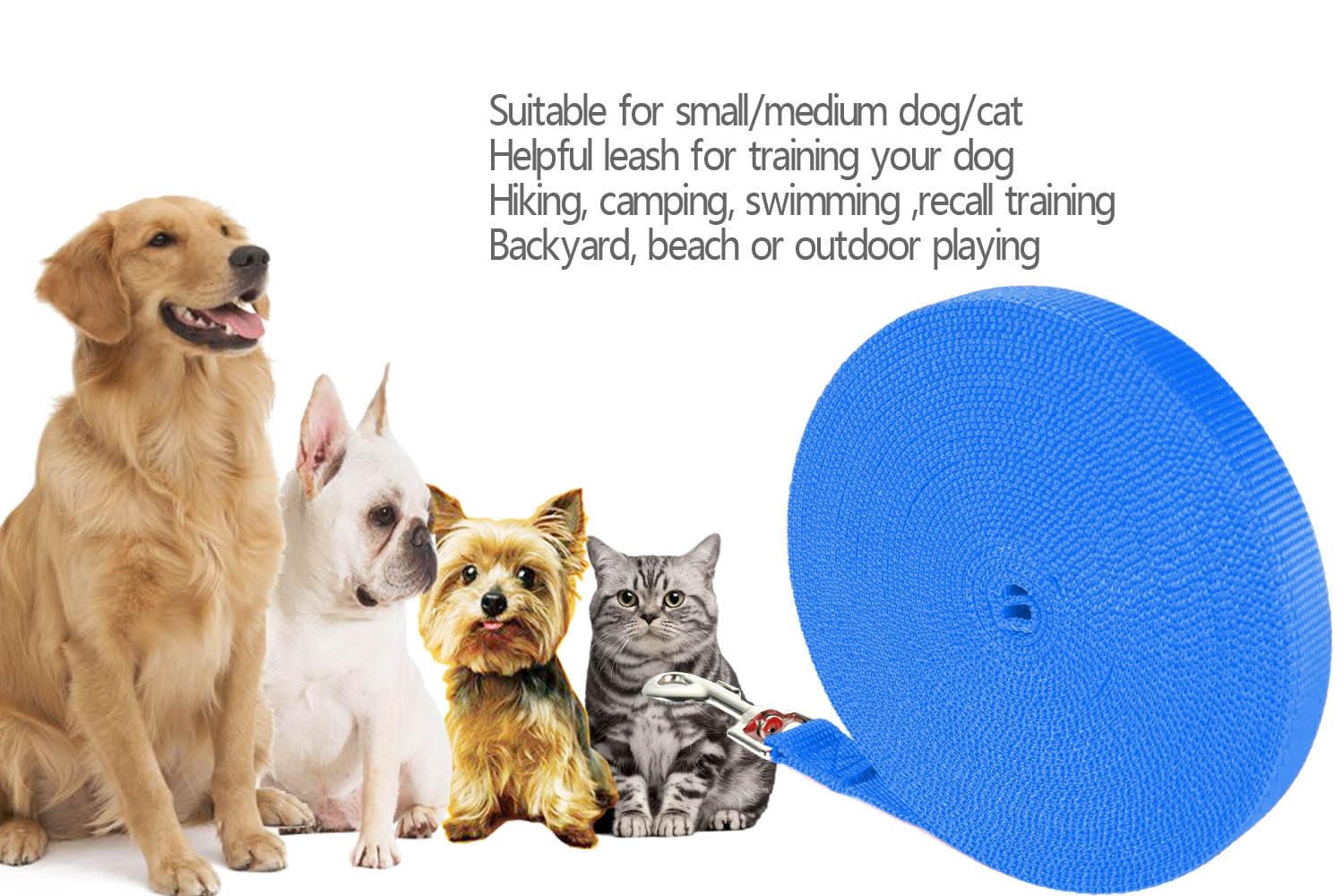 NavoX Guinzaglio lungo da addestramento per cani, 5 m, in nylon, per richiamare animali domestici, escursionismo, campeggio, caccia, cortile, blu