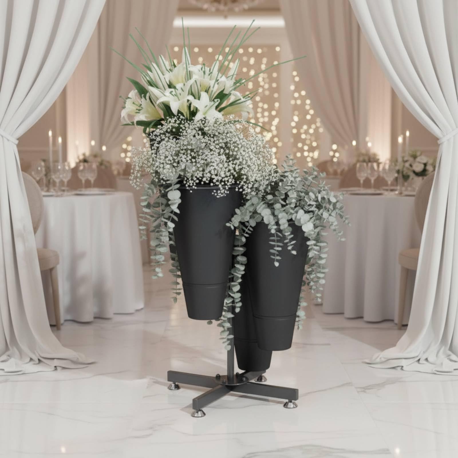 Espositore per Fiori Supporto Vaso Portafiori Scaffale Metallo Struttura in Ripiani a Gradini per Maggiore Profondità Visiva Adatto per Matrimoni Negozi di , Bianco , Unica